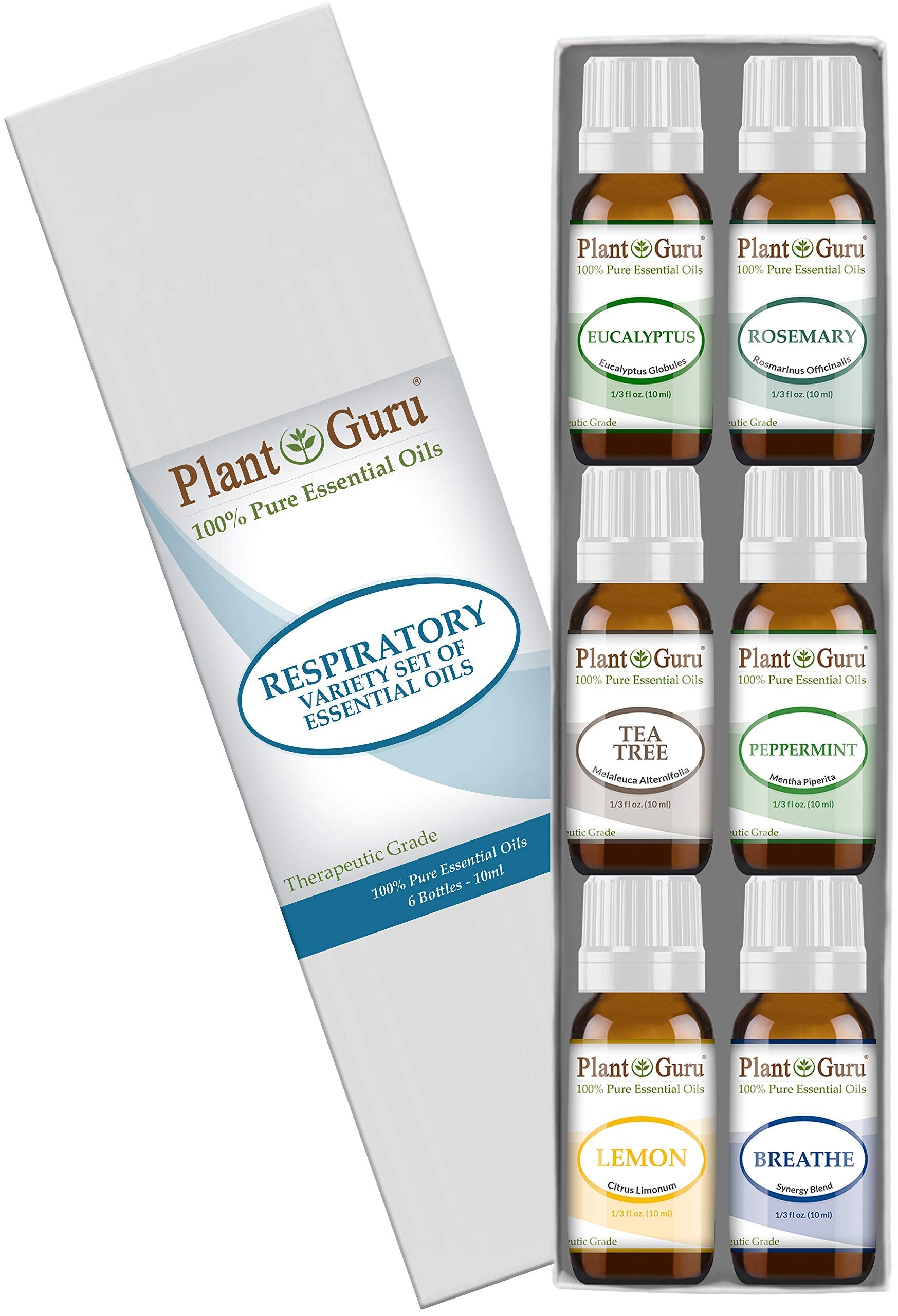 Plant Guru Respiratory Essential Oil Set — 6x 10ml, 100% Pure Therapeutic Grade for Diffuser