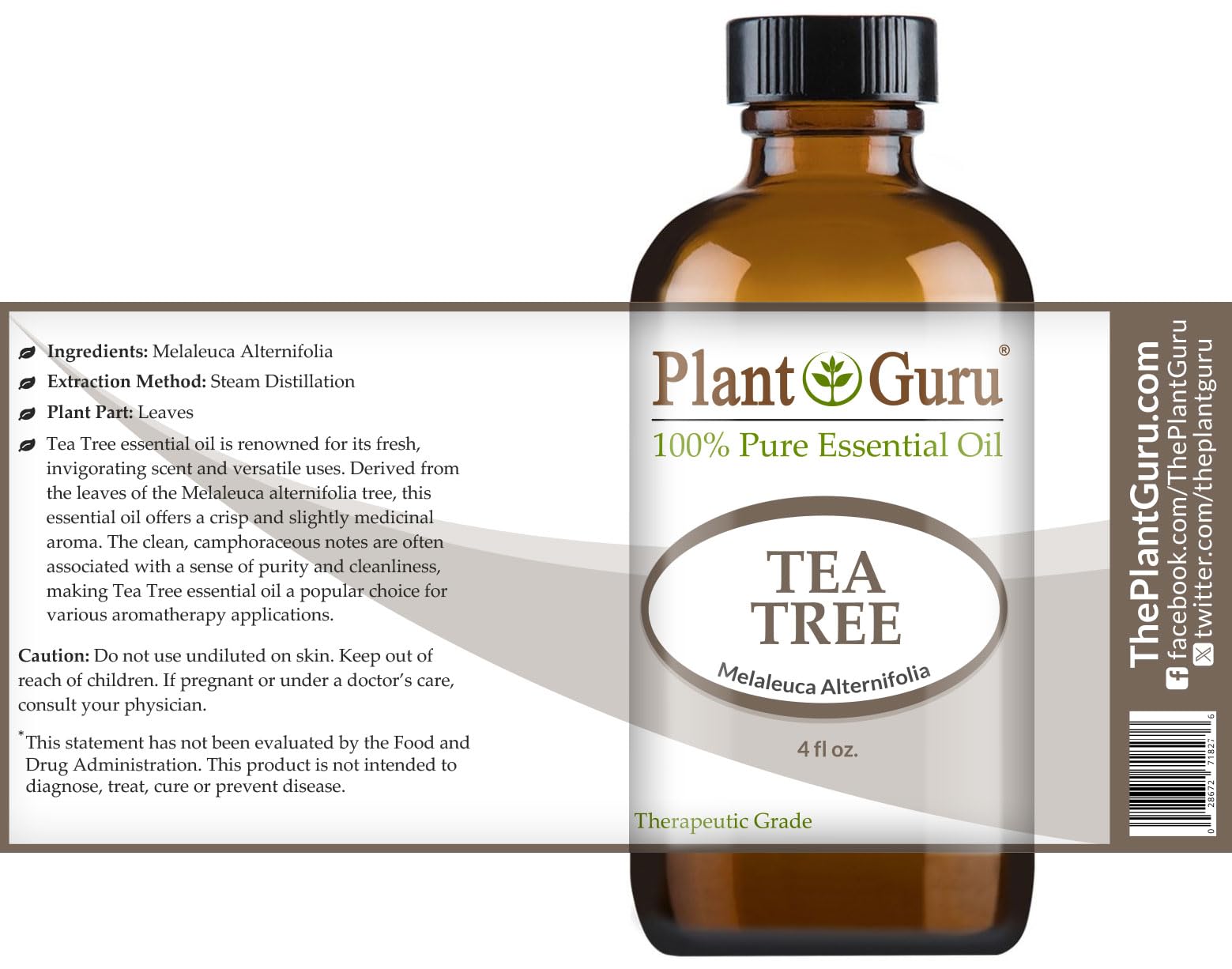 Plant Guru Tea Tree Essential Oil 4 oz – 100% Pure Therapeutic Grade (Pack of 2)