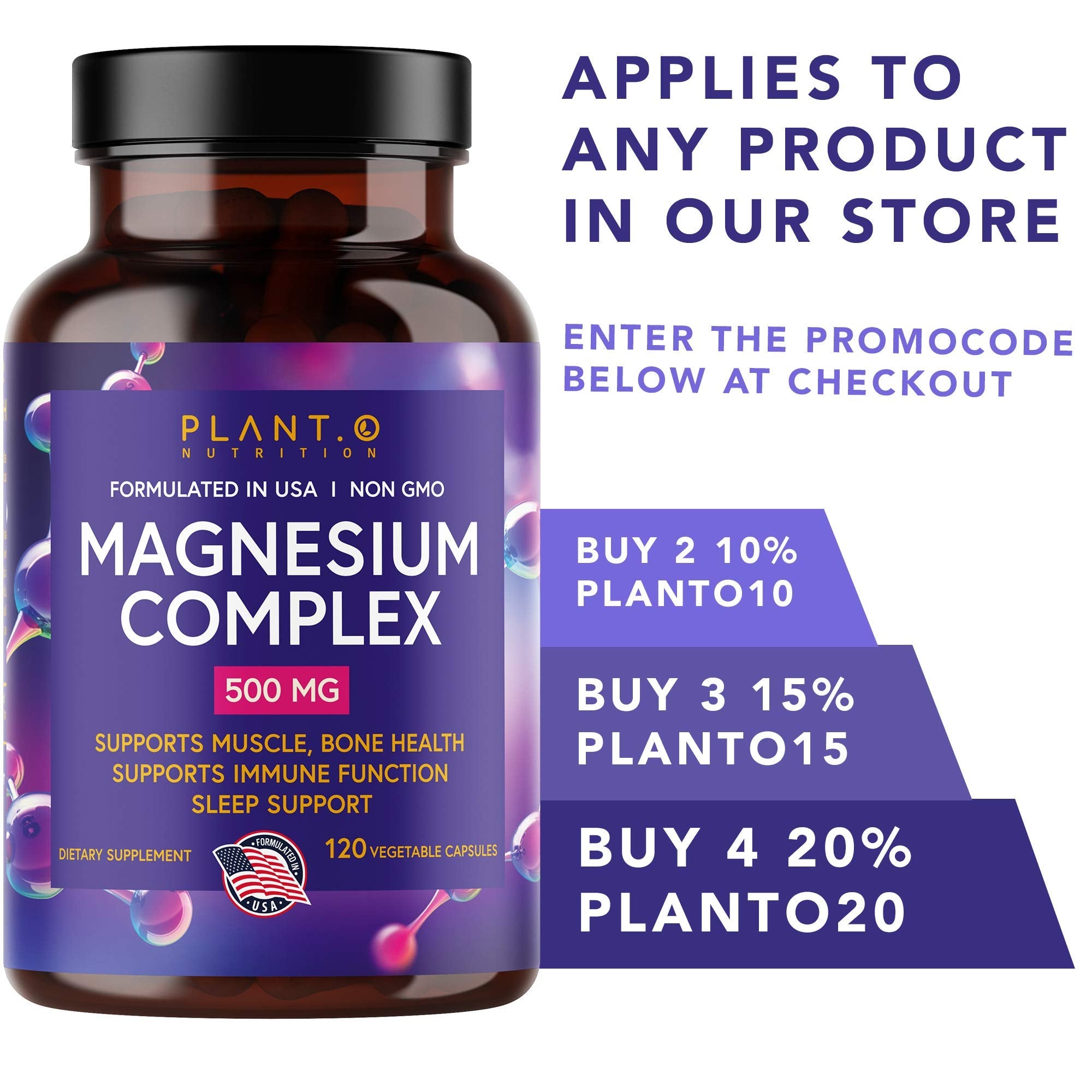 Plant.O Magnesium 500mg | Vegan Oxide & Citrate | Sleep & Energy | 120 Veggie Capsules