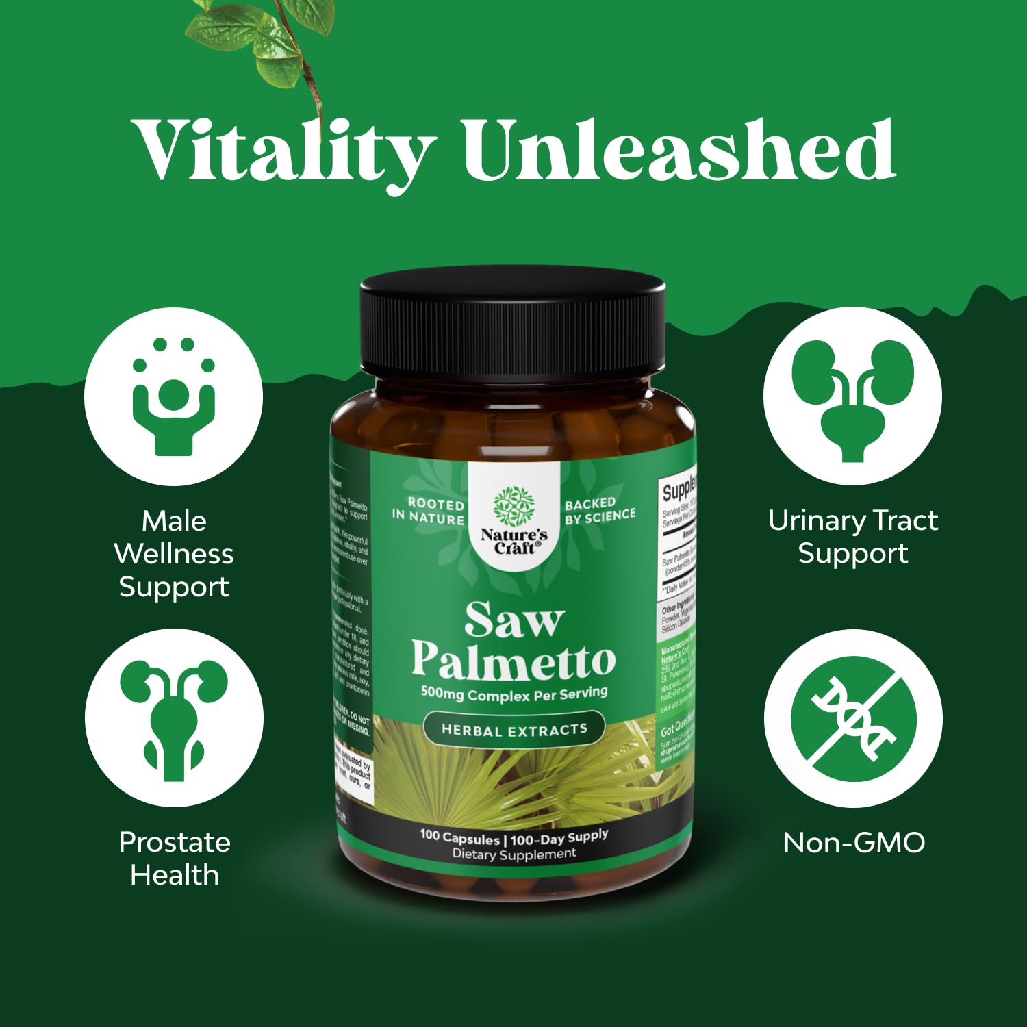 Extra Strength Saw Palmetto Extract 500mg – 100 Capsules | Prostate Support, Hair Health & Urinary Wellness