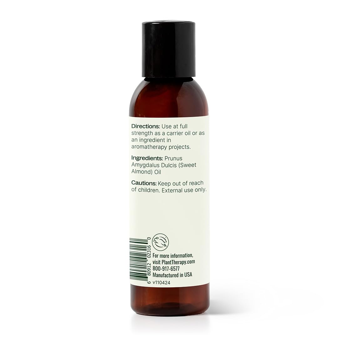 Plant Therapy Sweet Almond Oil 4 oz - 100% Pure Cold-Pressed (Made in USA) for Skin, Hair & Baby