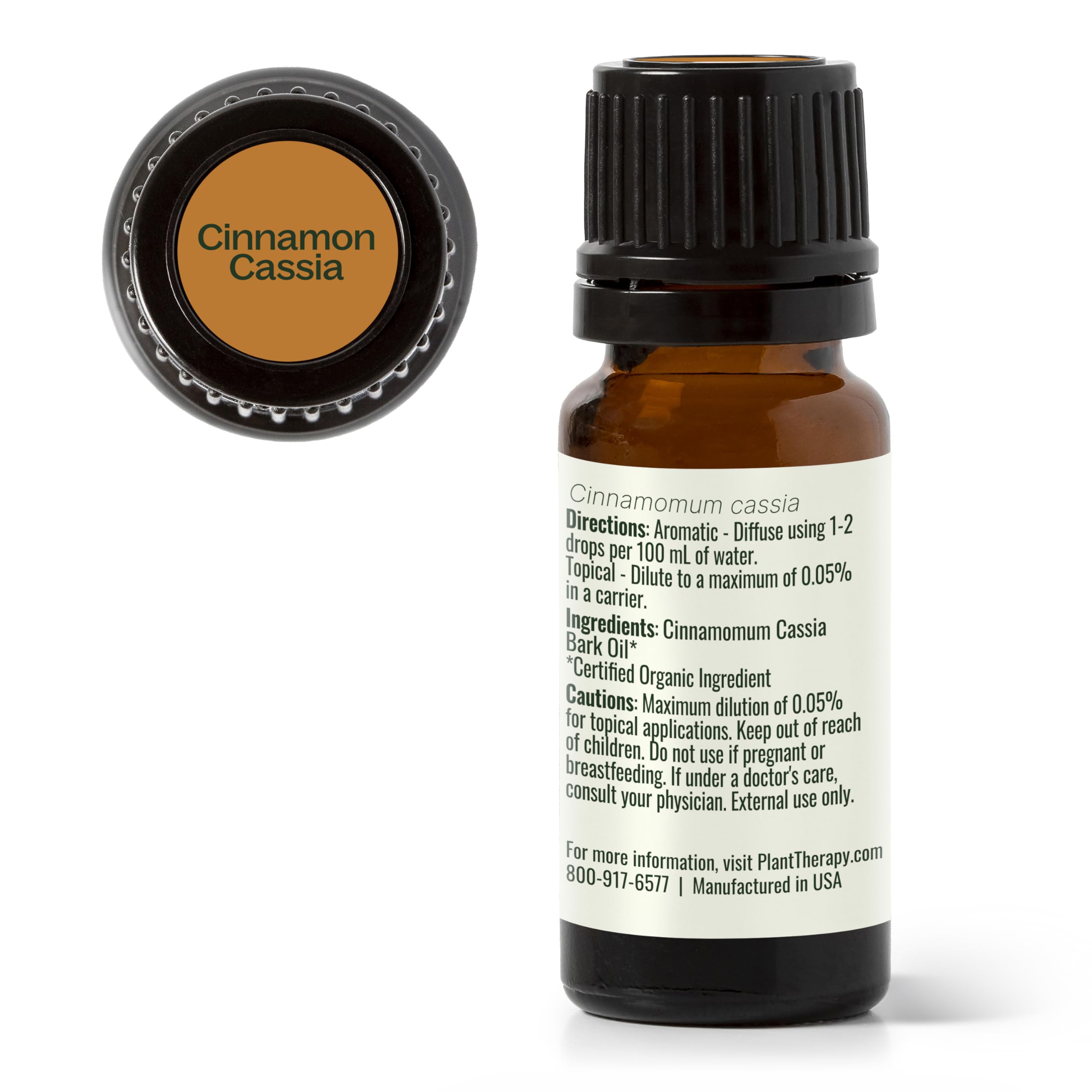 Plant Therapy USDA Organic Cinnamon Cassia Essential Oil 10 mL – 100% Pure, Therapeutic Grade
