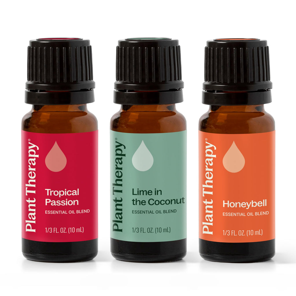 Plant Therapy Tropical Scents Home Set — 3 Essential Oil Blends (Honeybell, Lime in the Coconut, Tropical Passion) 10 mL Each