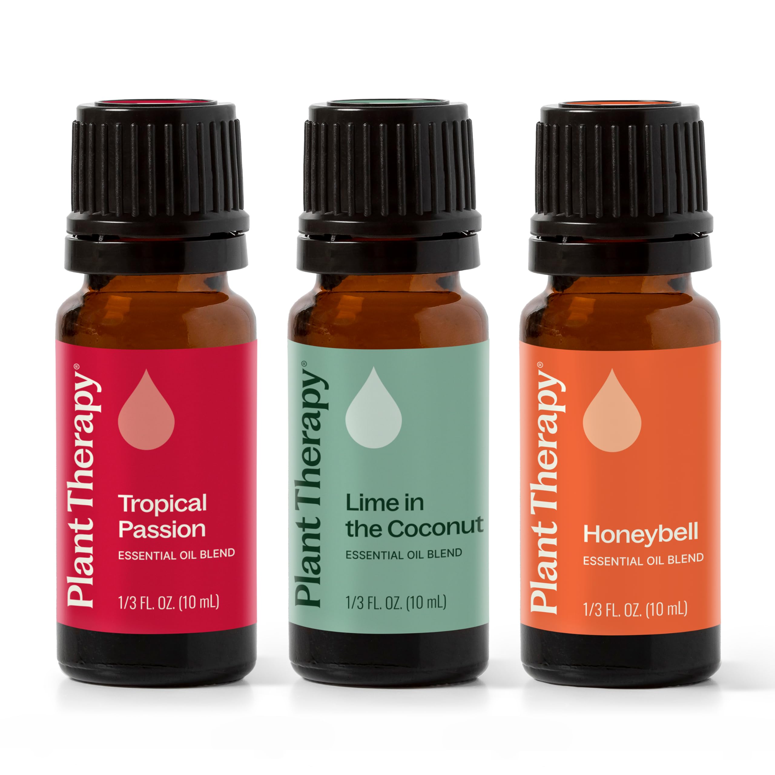 Plant Therapy Tropical Scents Home Set — 3 Essential Oil Blends (Honeybell, Lime in the Coconut, Tropical Passion) 10 mL Each