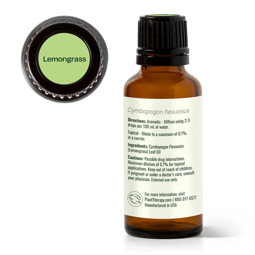 Plant Therapy Lemongrass Essential Oil 30 mL (1 oz) – 100% Pure, Undiluted, Therapeutic Grade