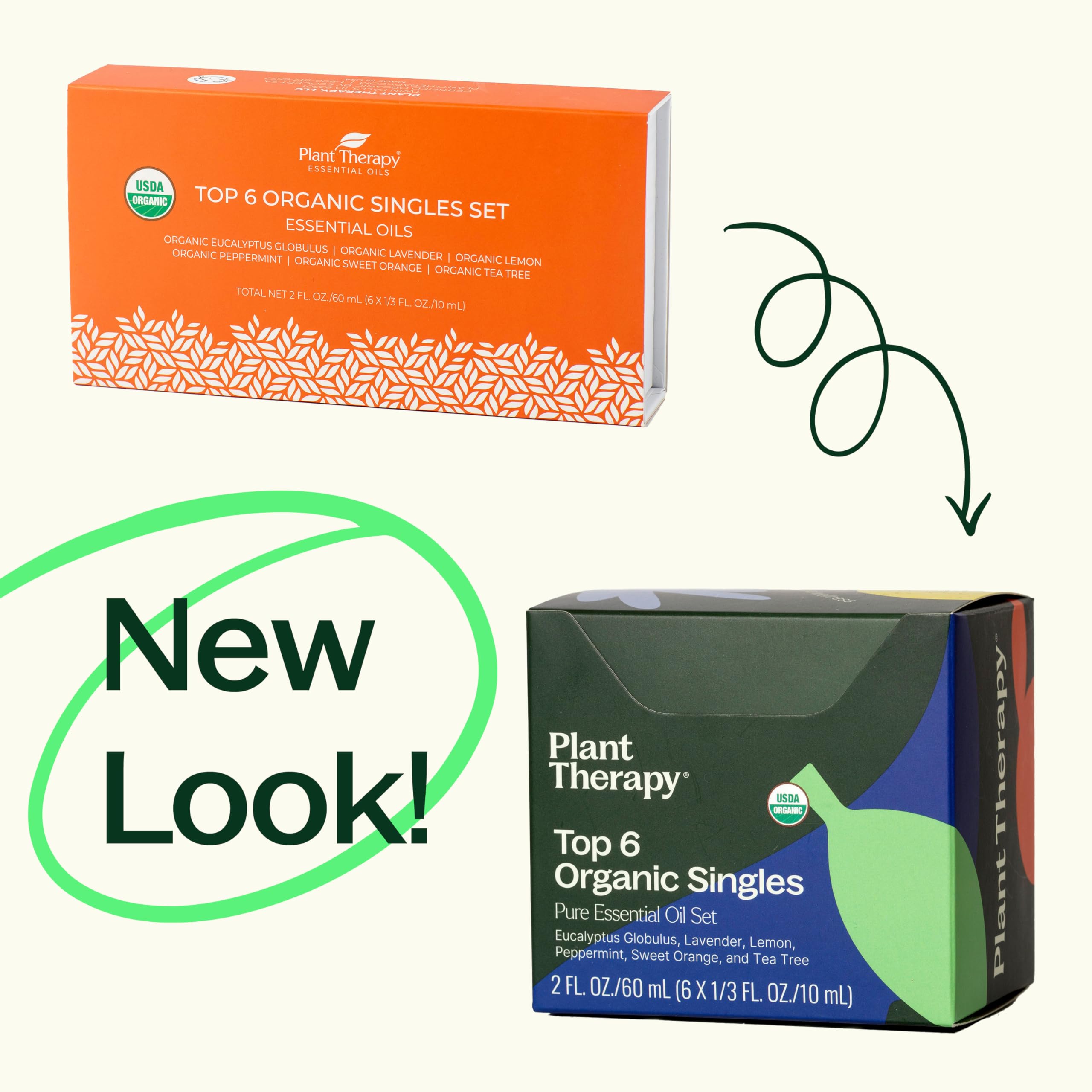 Plant Therapy Top 6 USDA Organic Essential Oil Set – Lavender, Peppermint, Eucalyptus, Lemon, Sweet Orange, Tea Tree (10 mL)