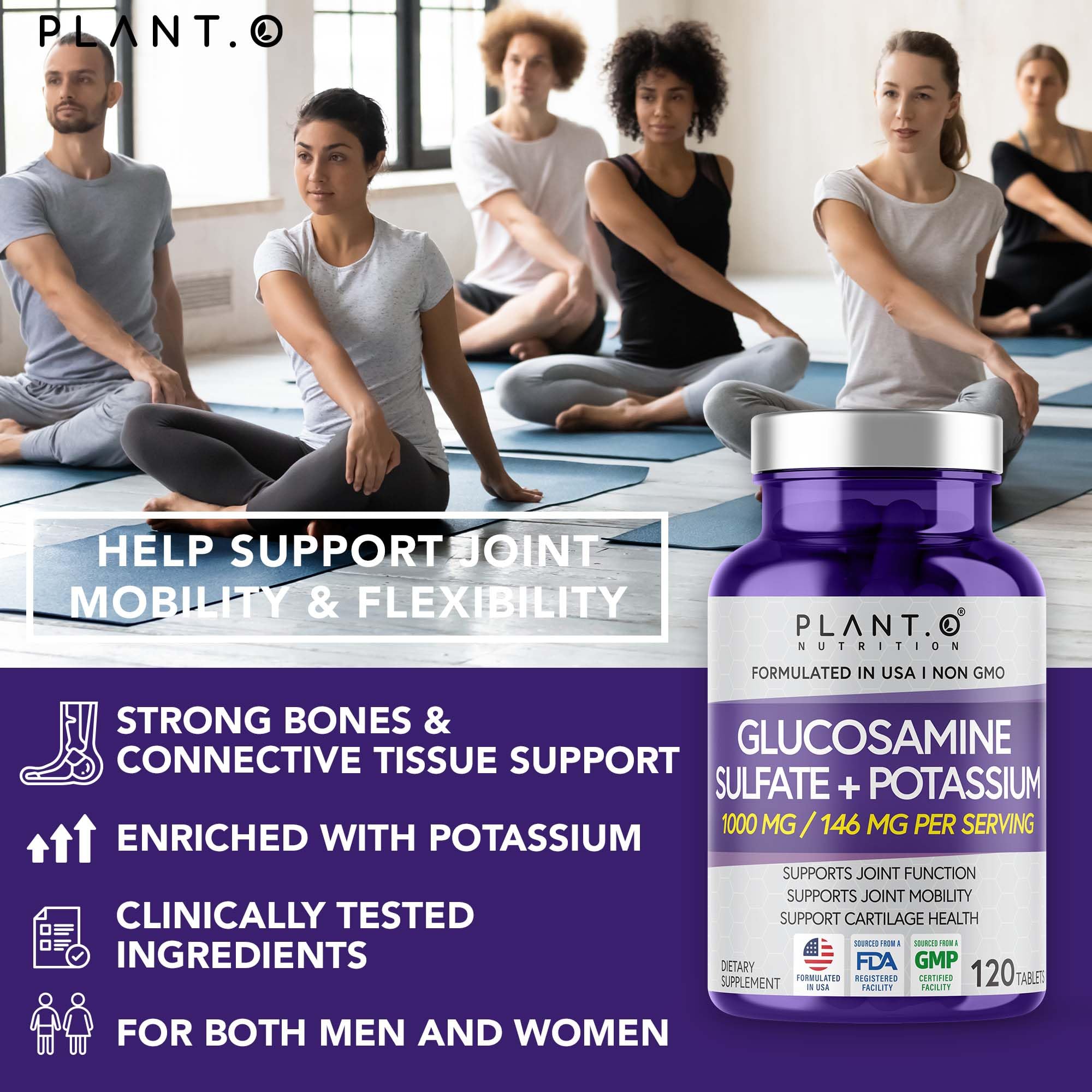 PLANT.O NUTRITION Glucosamine Sulfate with Potassium – Joint Support Supplement (120 Tablets)