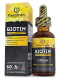 PlantOrigin Extra Strength Biotin Liquid - Hair Growth Drops 15,000 MCG | Vegan & Kosher, 60 Servings