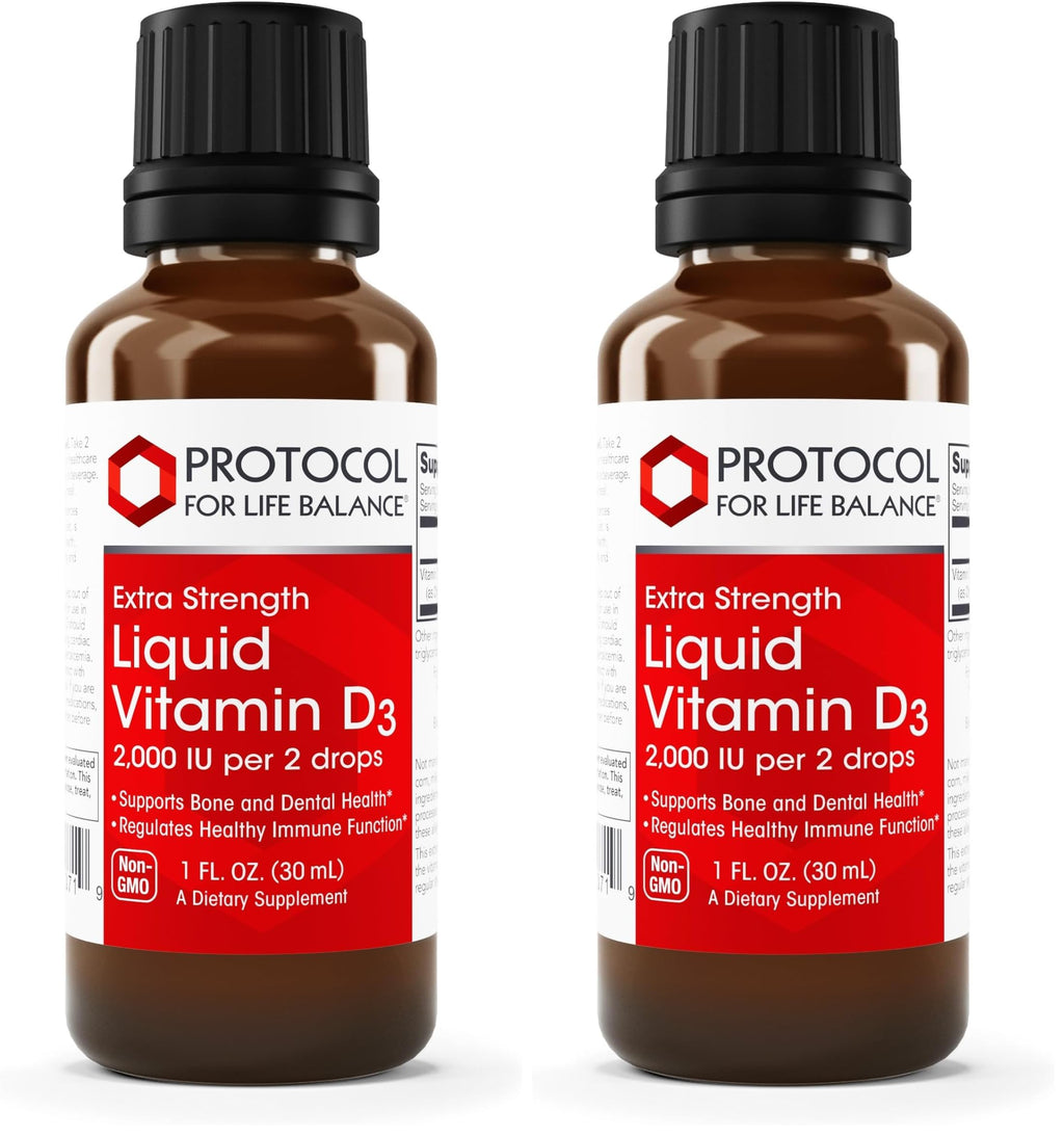 Protocol For Life Balance Liquid Vitamin D3 2000 IU - Immune Support, Bone & Teeth Health (Pack of 2)
