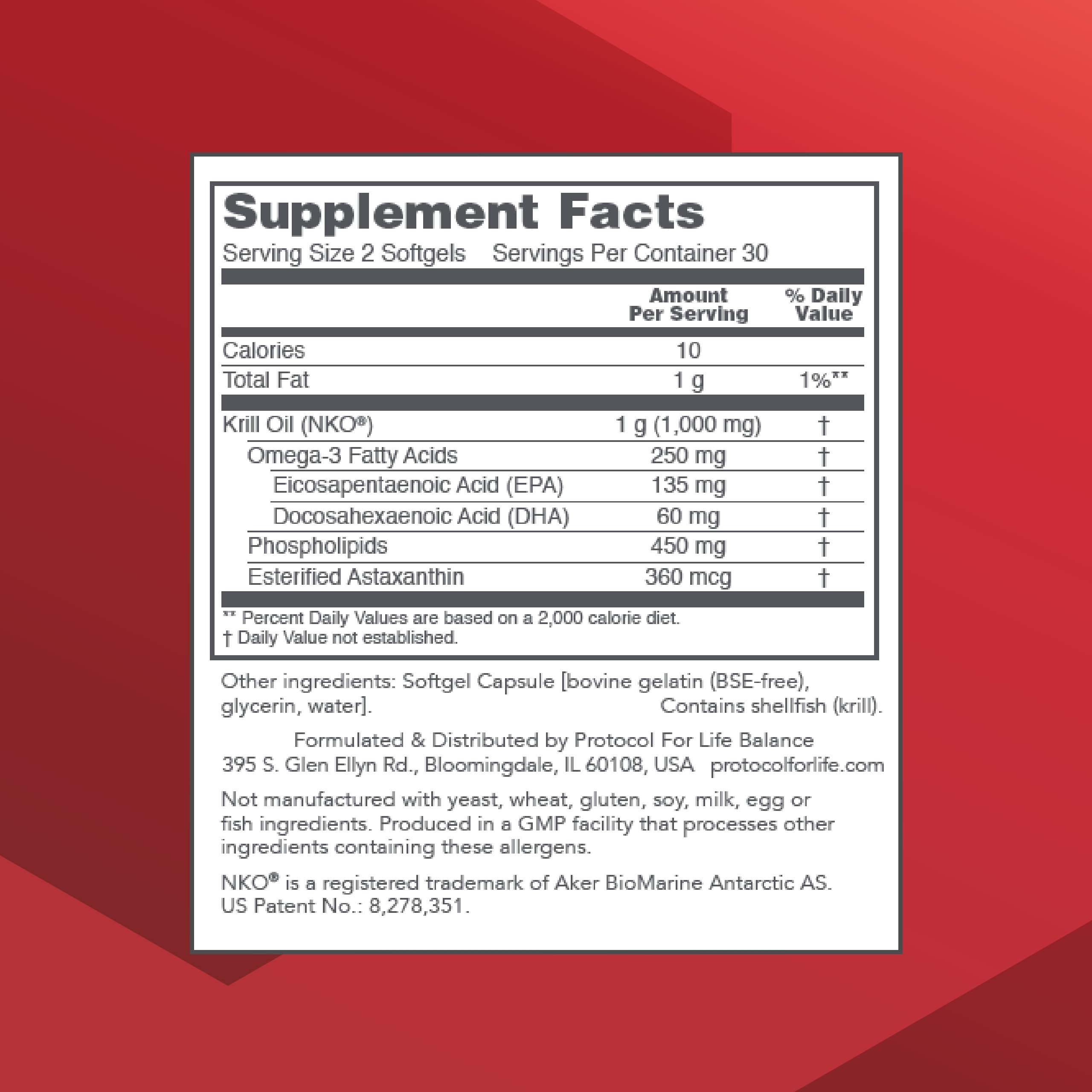 PROTOCOL FOR LIFE BALANCE Krill Oil 1,000mg – Extra Strength DHA & EPA Krill Oil with Astaxanthin (60 Softgels)