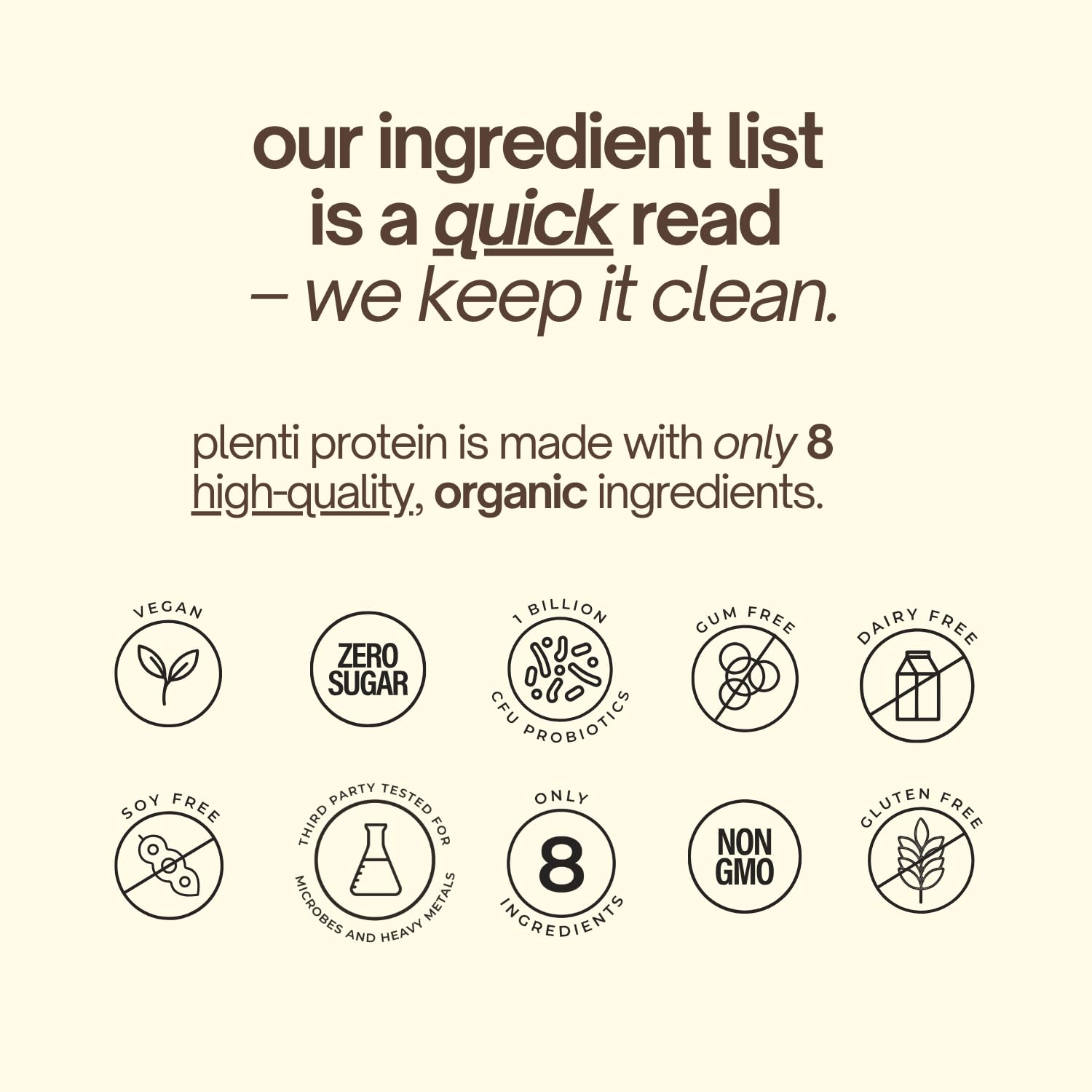 plenti Organic Plant-Based Protein Powder – Dark Chocolate, 27 Servings (2 lb) with 20g Pea Protein + Probiotics