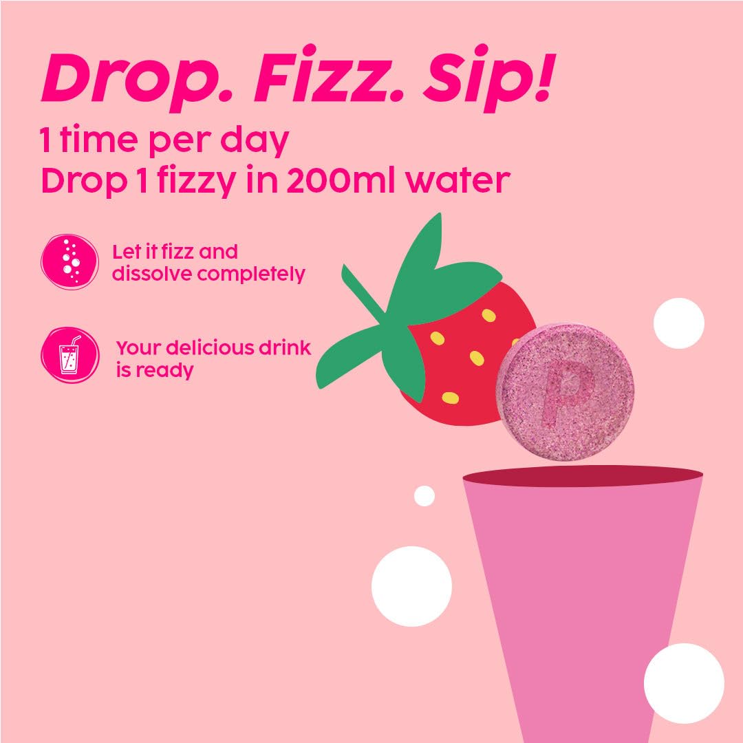 PLIX Glowy Skin 500mg Glutathione Supplement with Hyaluronic Acid, Vitamin C, E & Berries | 90 Effervescent Tablets, Strawberry Flavor