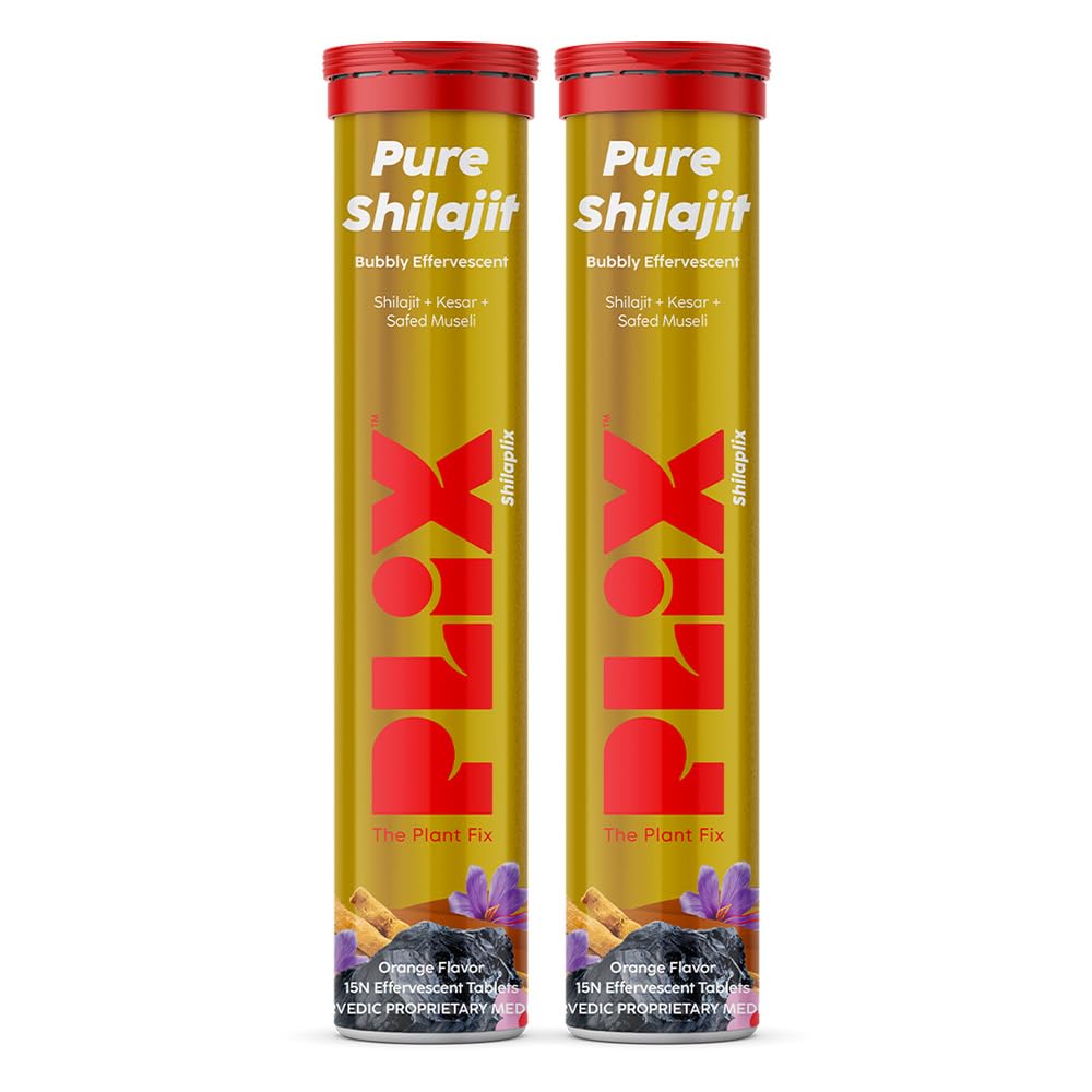 Plix Pure Himalayan Shilajit 250mg – Orange Flavor Effervescent Tablets with Safed Musli & Saffron