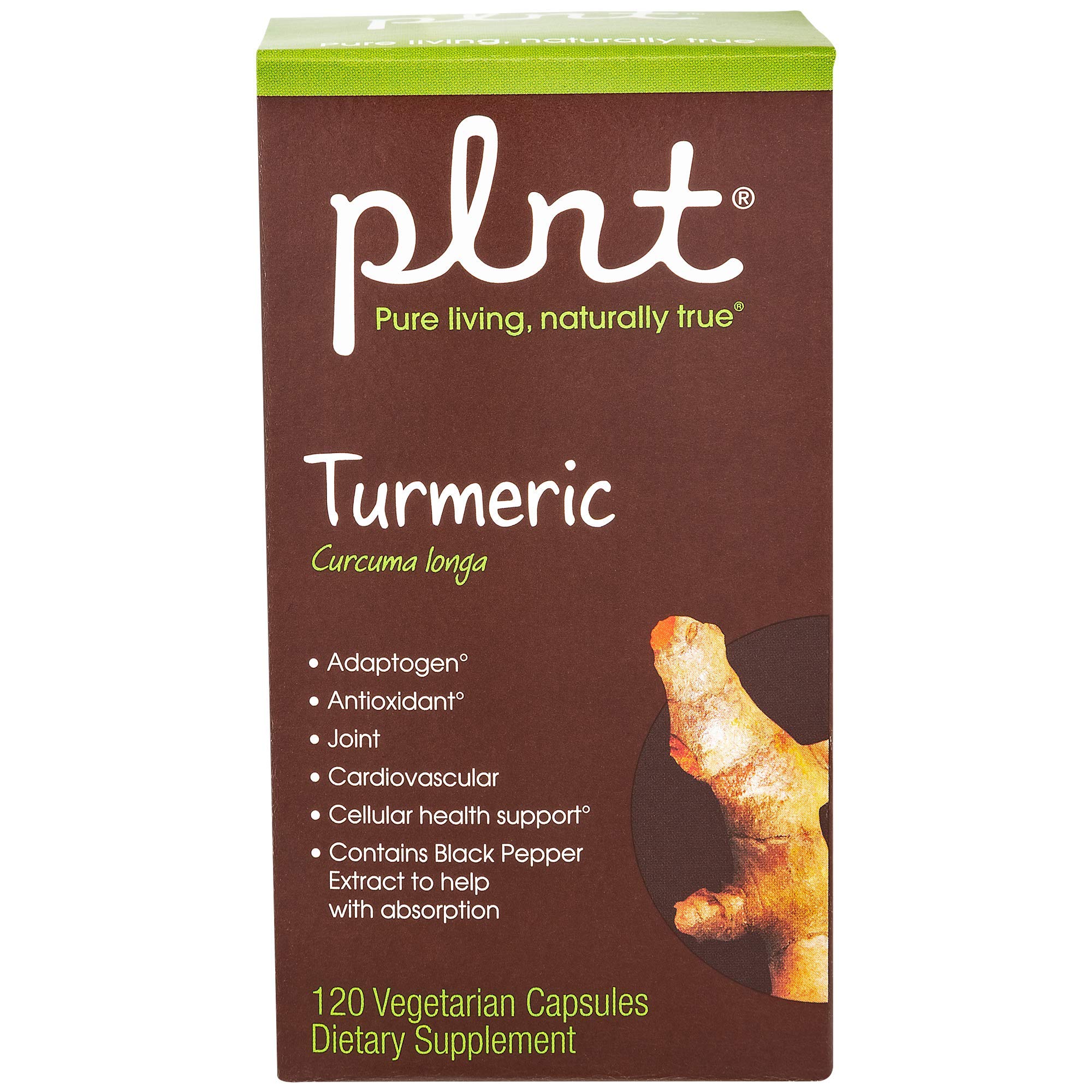plnt Turmeric - Natural Non-GMO Turmeric Root for Joint Mobility & Antioxidant Support (120 Veg Capsules)