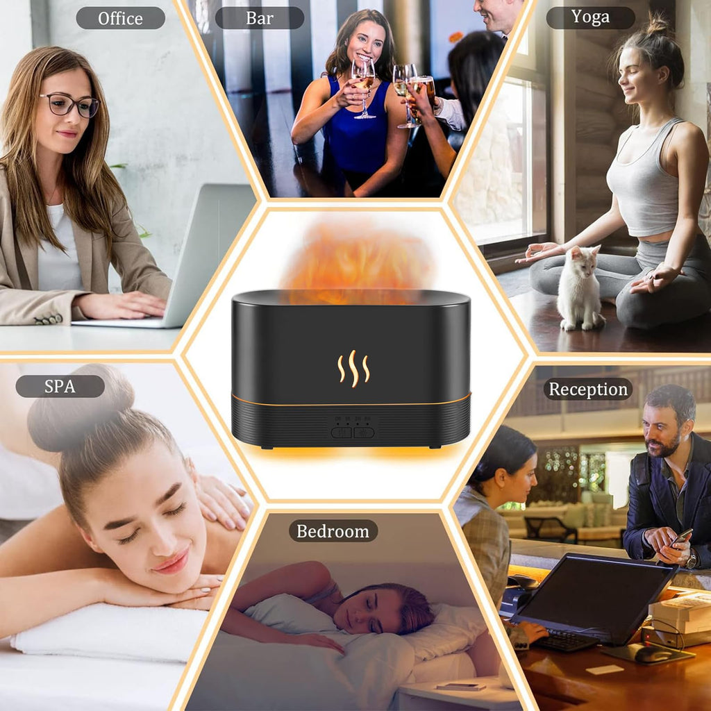PLUWEL Colorful Flame Diffuser 300ML – Large Room Essential Oil Diffuser with Remote, Night Lights, Timer