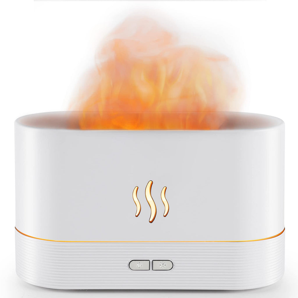 PLUWEL Flame Diffuser Humidifier – Auto Off, 180ml, Realistic Flame LED, 2 Brightness Modes
