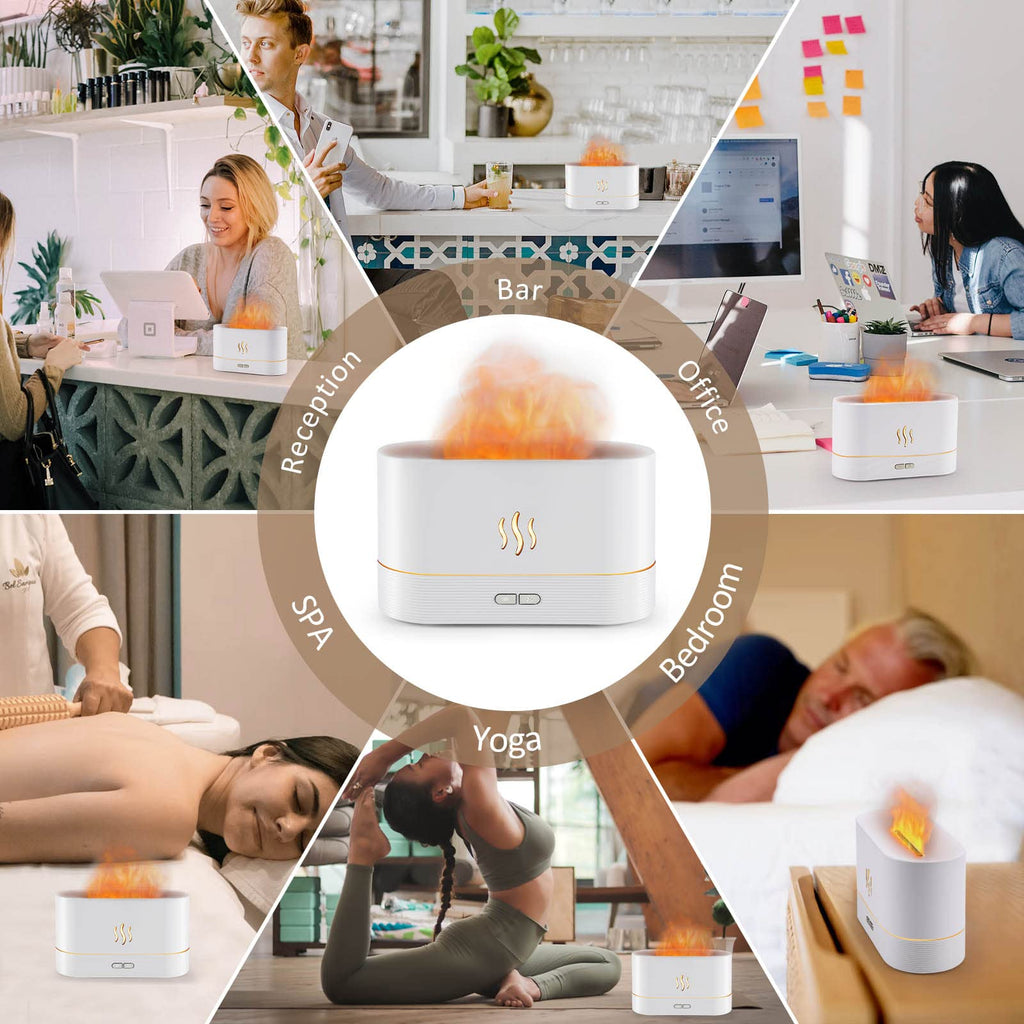 PLUWEL Flame Diffuser Humidifier – Auto Off, 180ml, Realistic Flame LED, 2 Brightness Modes