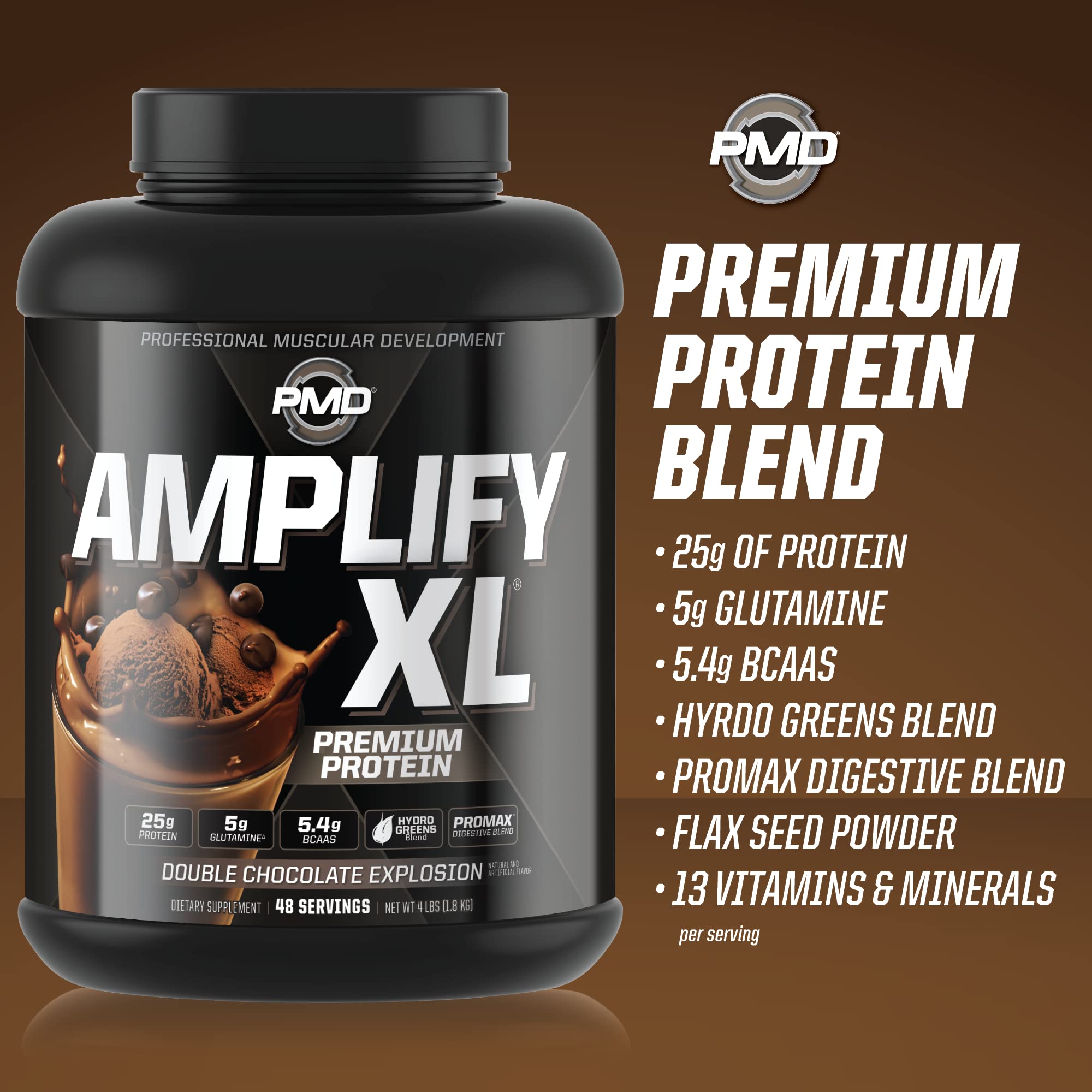 PMD Sports Amplify XL Premium Whey Protein + Greens Blend – 48 Servings