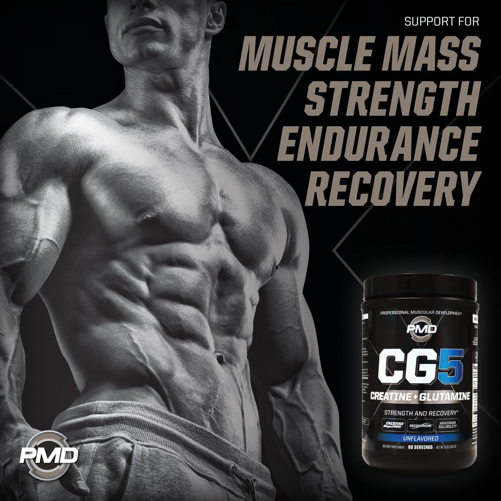 PMD CG5 Premium Creatine & L-Glutamine Powder – Pre & Post Workout Support, Unflavored, 60 Servings