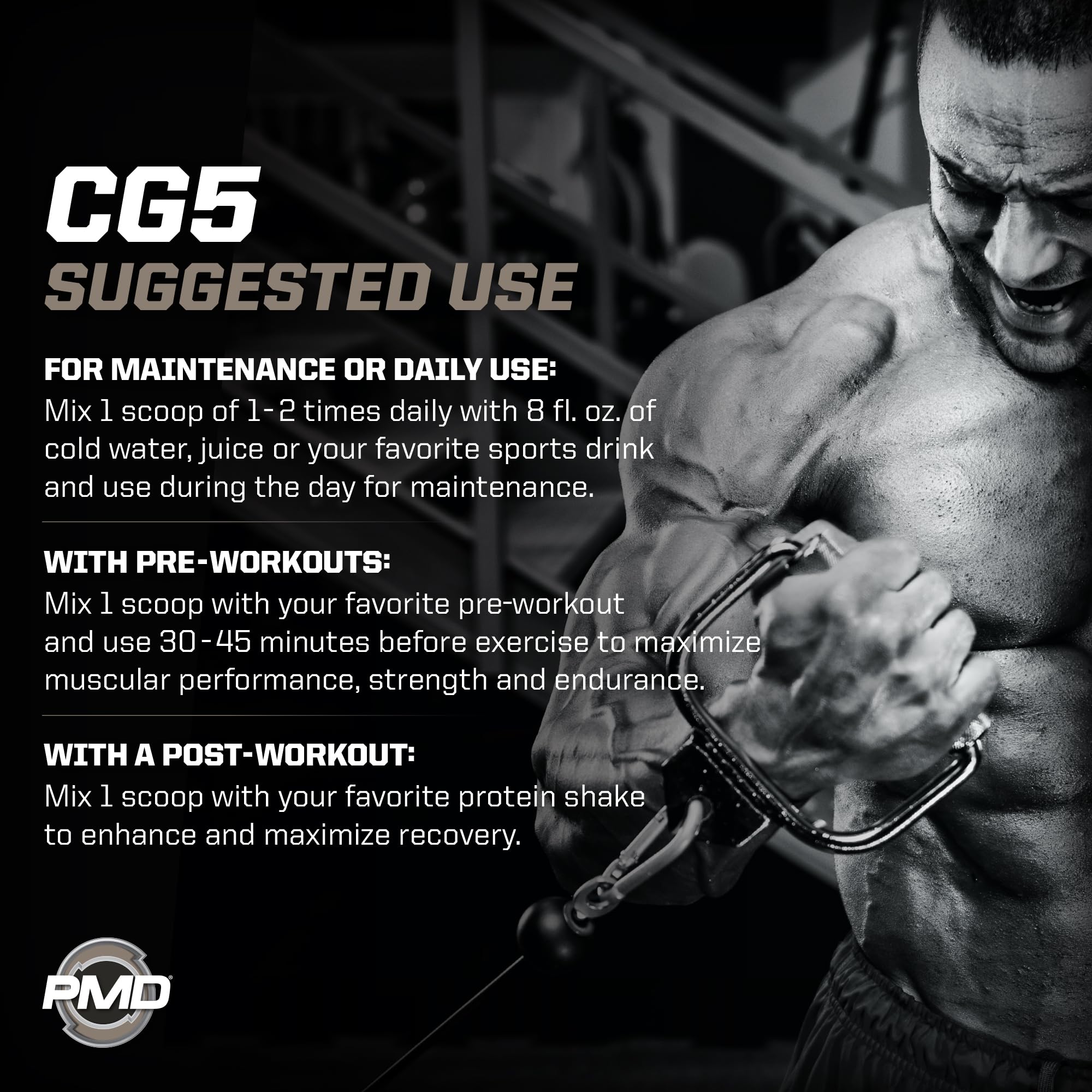 PMD CG5 Premium Creatine & L-Glutamine Powder – Pre & Post Workout Support, Unflavored, 60 Servings