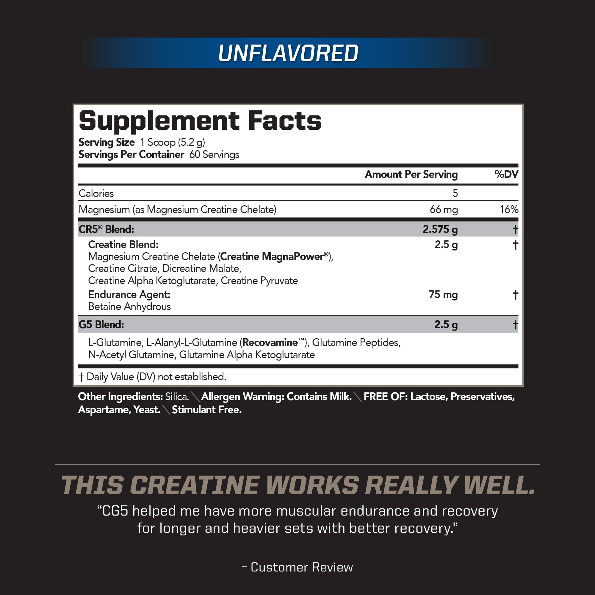 PMD CG5 Premium Creatine & L-Glutamine Powder – Pre & Post Workout Support, Unflavored, 60 Servings