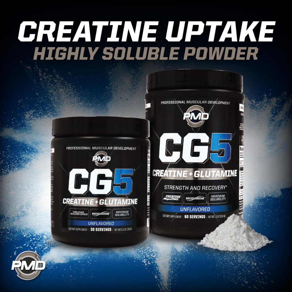 PMD CG5 Premium Creatine & L-Glutamine Powder – Pre & Post Workout Support, Unflavored, 60 Servings