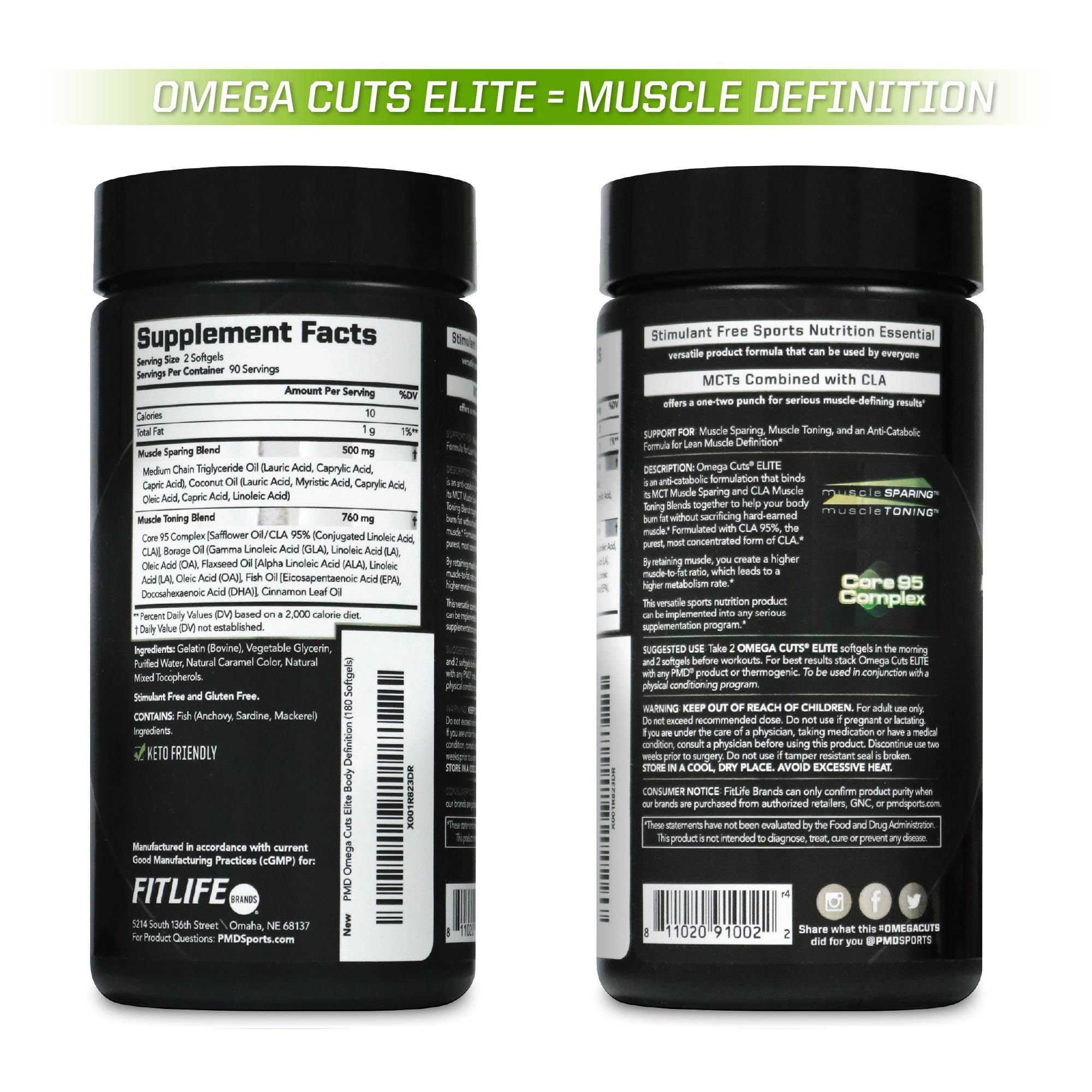 PMD Omega Cuts Elite – Fat Loss & Muscle Definition Formula (180 Softgels) – Stimulant Free