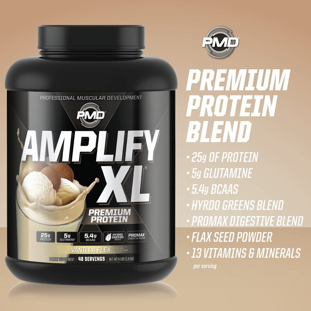 PMD Amplify XL Premium Whey Protein with Hydro Greens Blend – Vanilla Flex