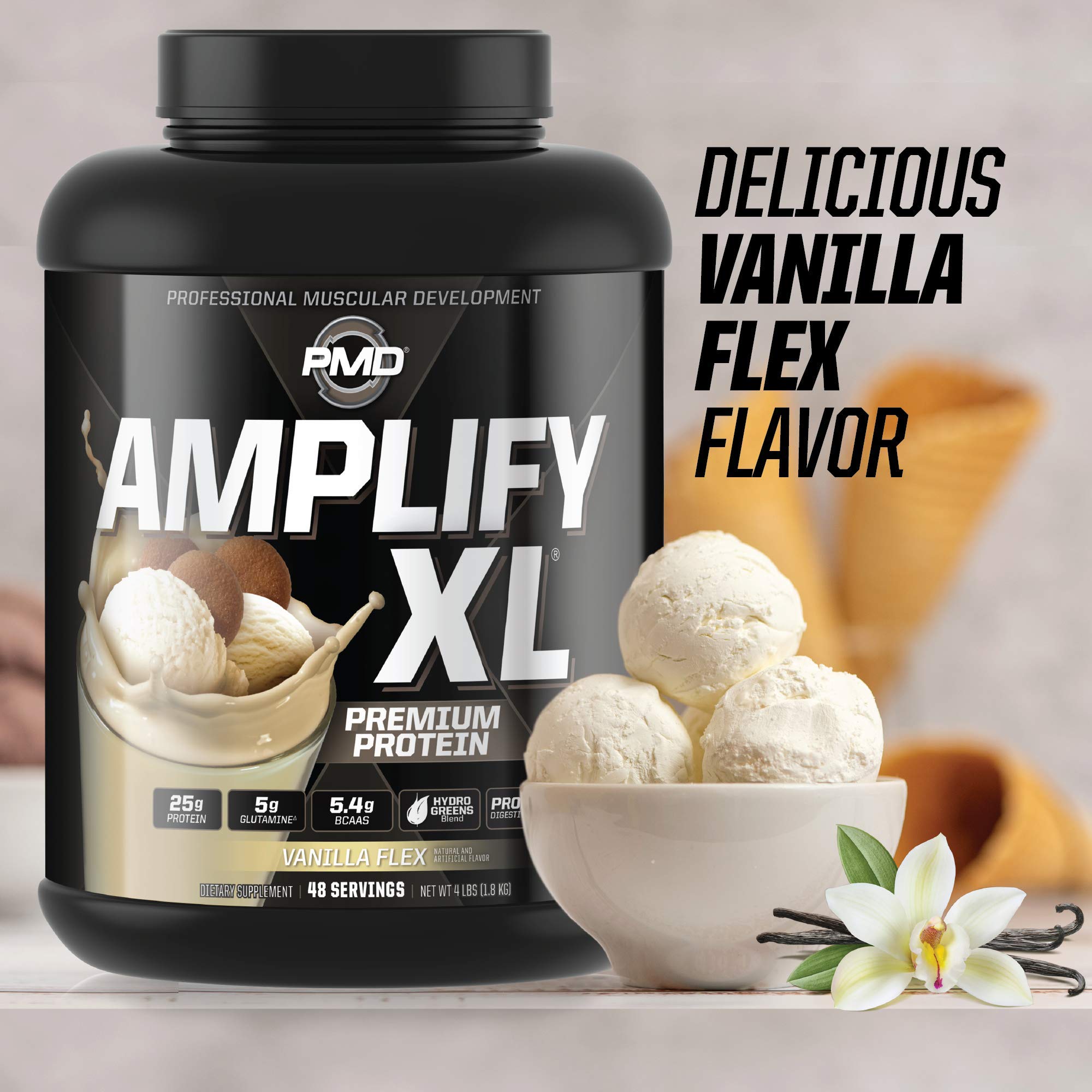 PMD Amplify XL Premium Whey Protein with Hydro Greens Blend – Vanilla Flex