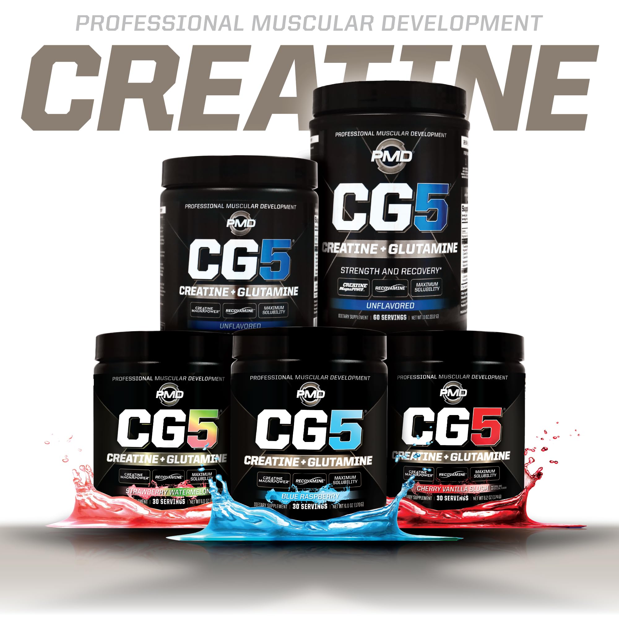 PMD Sports CG5 Premium Creatine & L-Glutamine Powder – Power, Recovery, Lean Muscle (Strawberry Watermelon, 30 Servings)