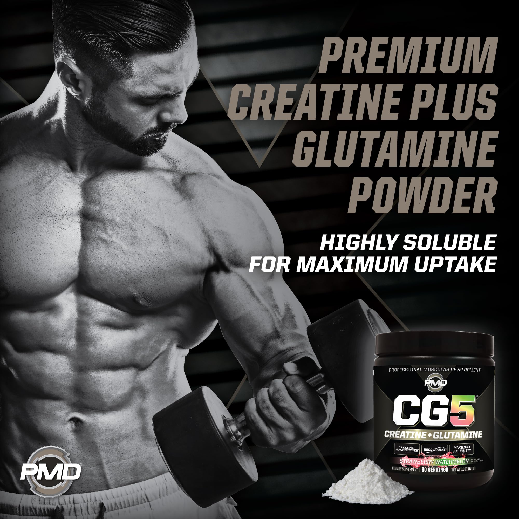 PMD Sports CG5 Premium Creatine & L-Glutamine Powder – Power, Recovery, Lean Muscle (Strawberry Watermelon, 30 Servings)