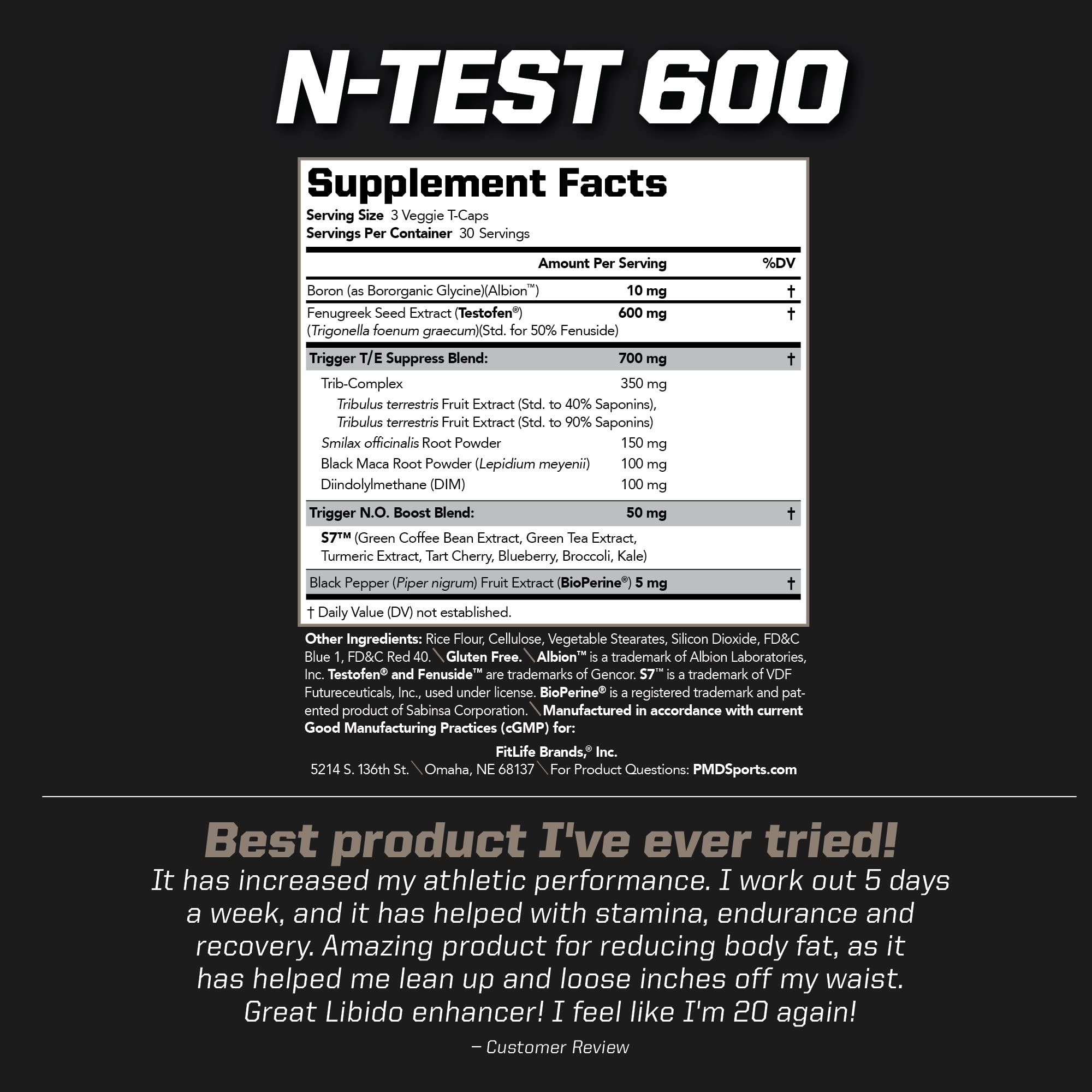 PMD N-Test 600: Advanced Nitric Oxide Booster for Men – 600mg Testofen