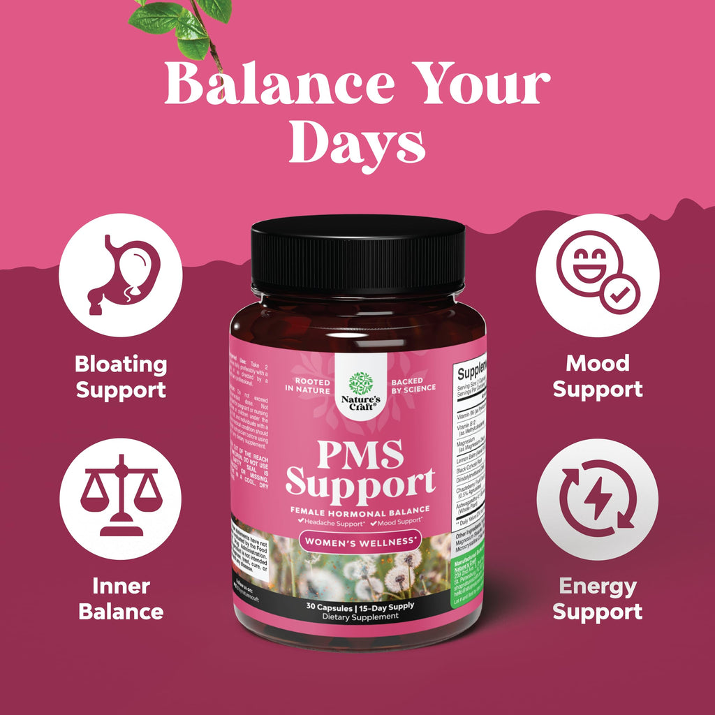 PMS Support for Women – Hormone Balance & Menstrual Comfort (DIM, Chasteberry, Black Cohosh) – 30 Count