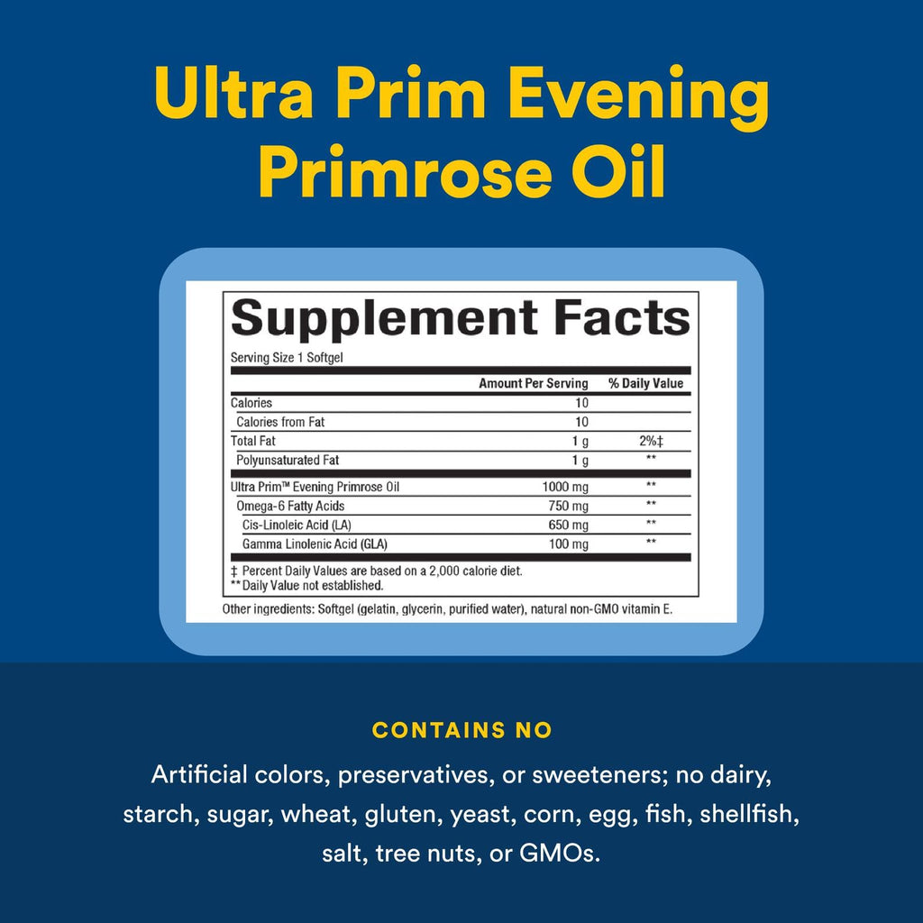 Natural Factors Ultra Prim Evening Primrose Oil 1000mg – PMS Support, 90 Softgels