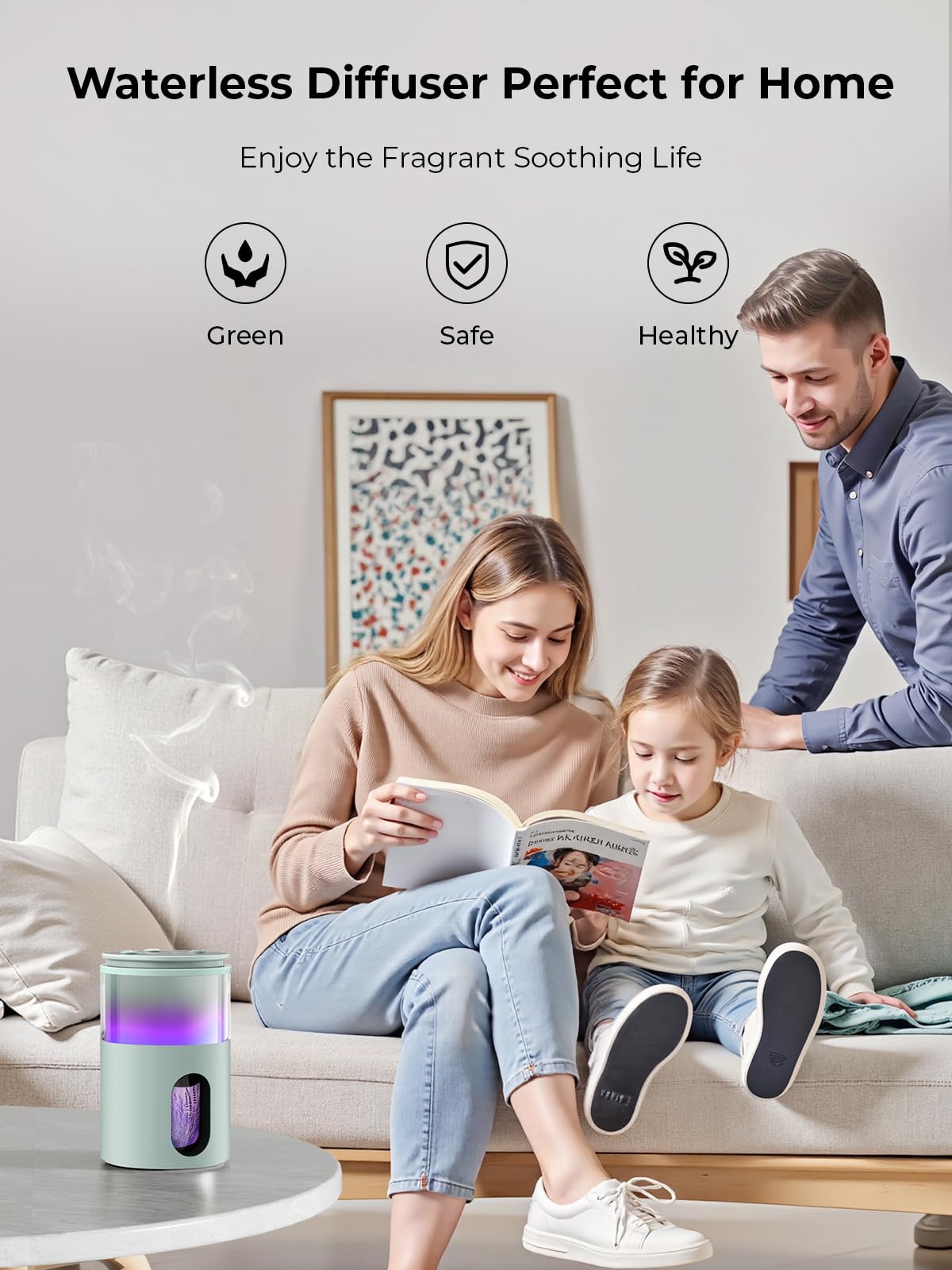 Pmsusoow Waterless Essential Oil Diffuser – Mini Battery Scent Diffuser, 9 LED Colors