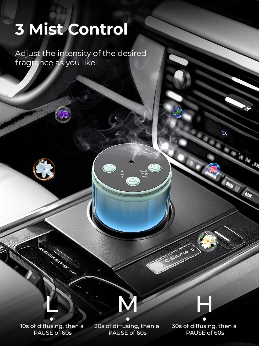 Pmsusoow Waterless Essential Oil Diffuser – Mini Battery Scent Diffuser, 9 LED Colors