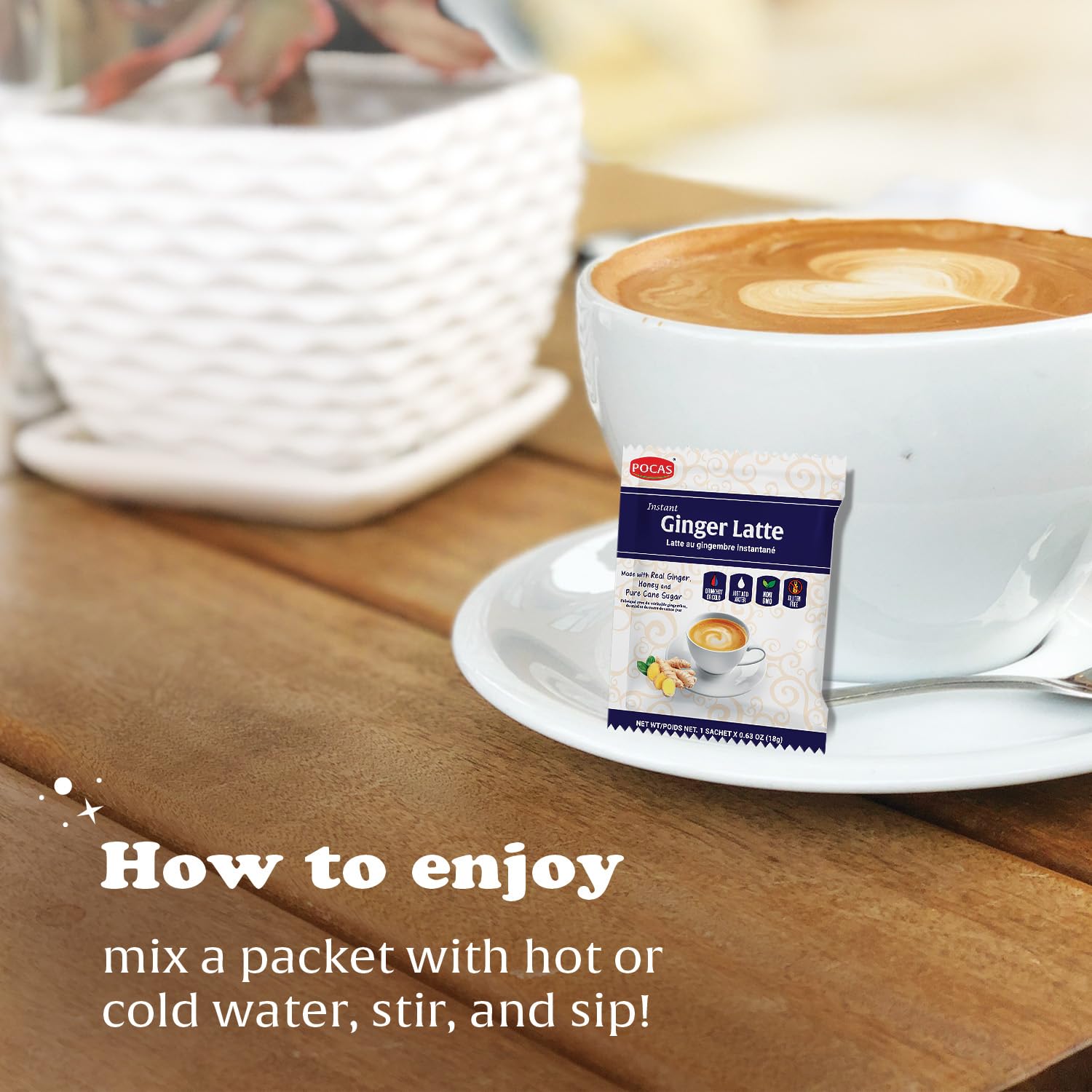 POCAS Ginger Latte Instant Tea 4-Pack - Ginger Extract, Non-Dairy Creamer