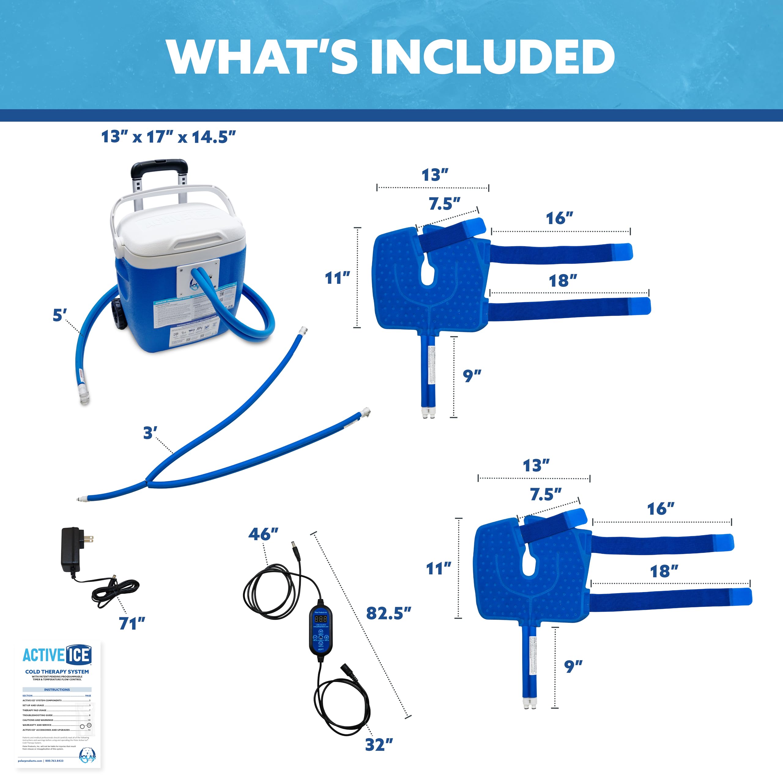 Polar Active Ice 3.0 Cold Therapy System — Programmable Timer, 16-Quart Reservoir, Knee Pads & Quiet Pump