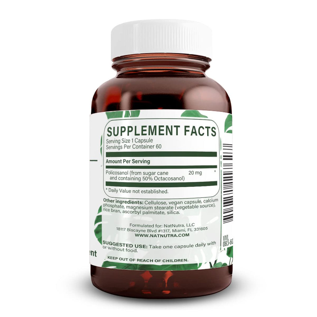 Natural Nutra Policosanol 20mg with Octacosanol – 60 Vegan Capsules
