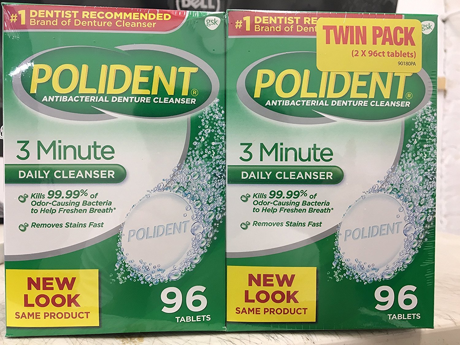 Polident Antibacterial 3 Minute Denture Cleanser - Triple Mint Freshness, 96 Tablets per Box (Pack of 2)
