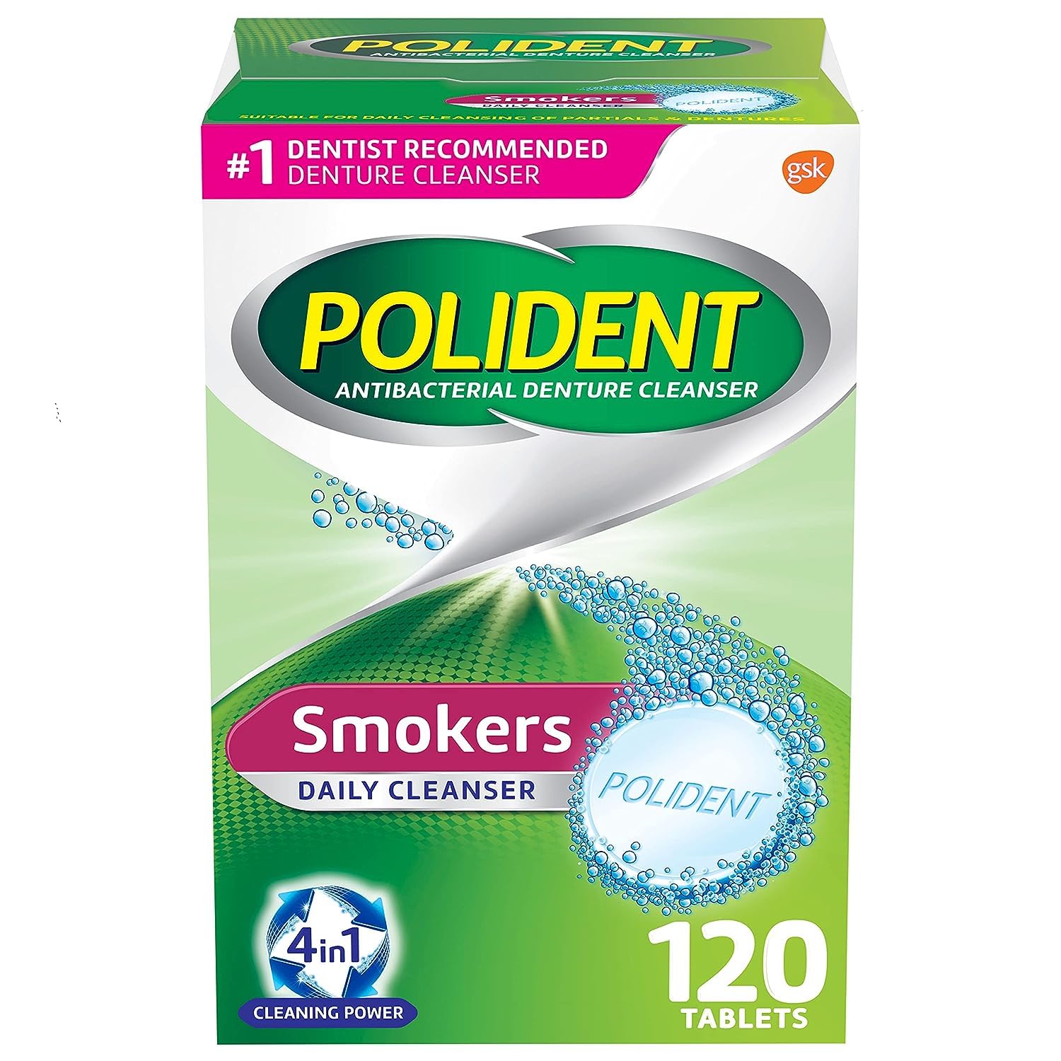 Polident Smokers Denture Cleanser Tablets - 120 Count | Pack of 1