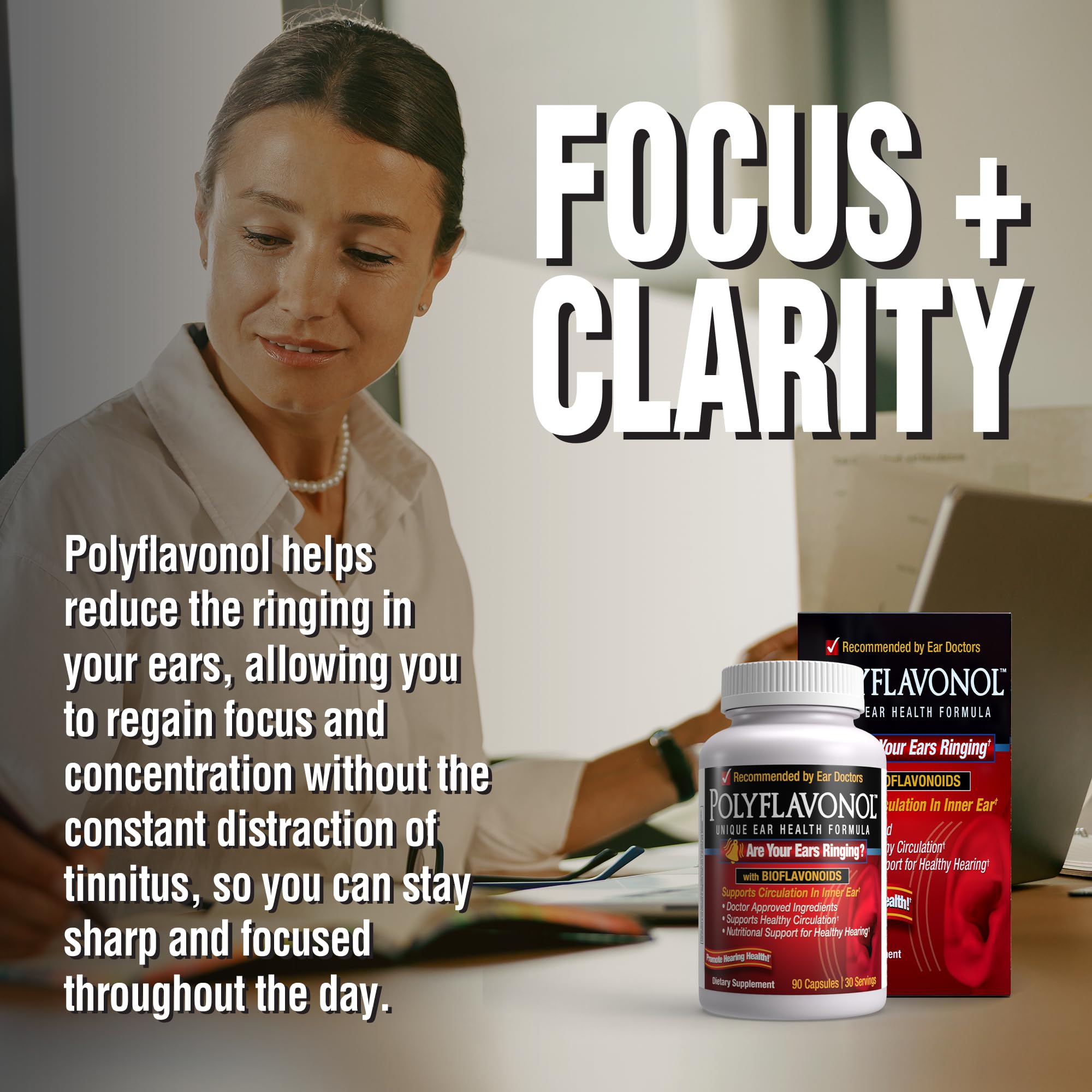 Polyflavonol Ear Health Formula – Tinnitus Relief & Hearing Support (90 Capsules)