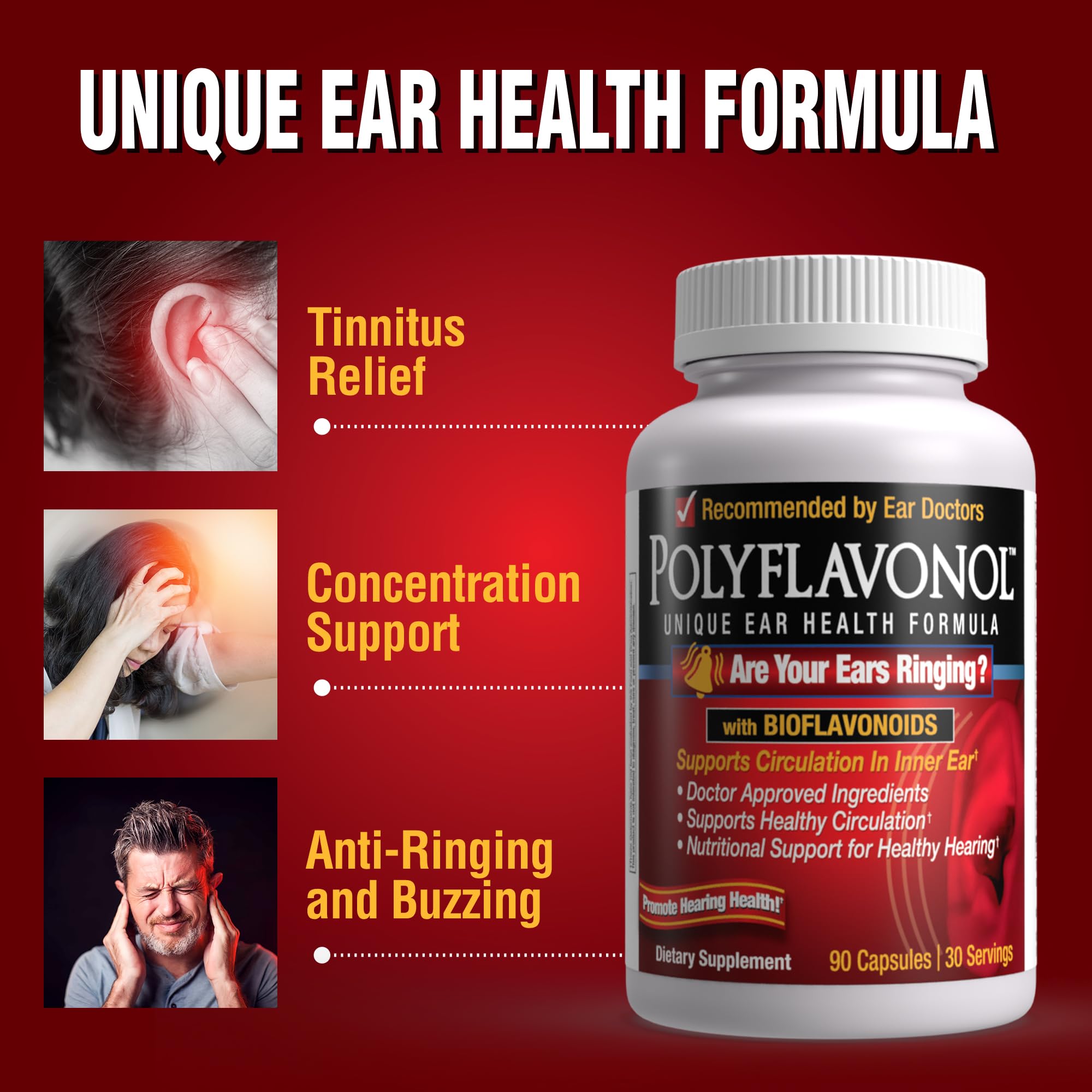 Polyflavonol Ear Health Formula – Tinnitus Relief & Hearing Support (90 Capsules)