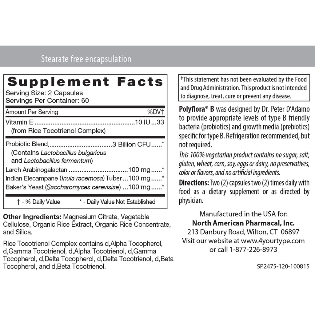 Polyflora B 120 VegCaps (POLY8) – Probiotic Supplement | 100% Veggie Capsules