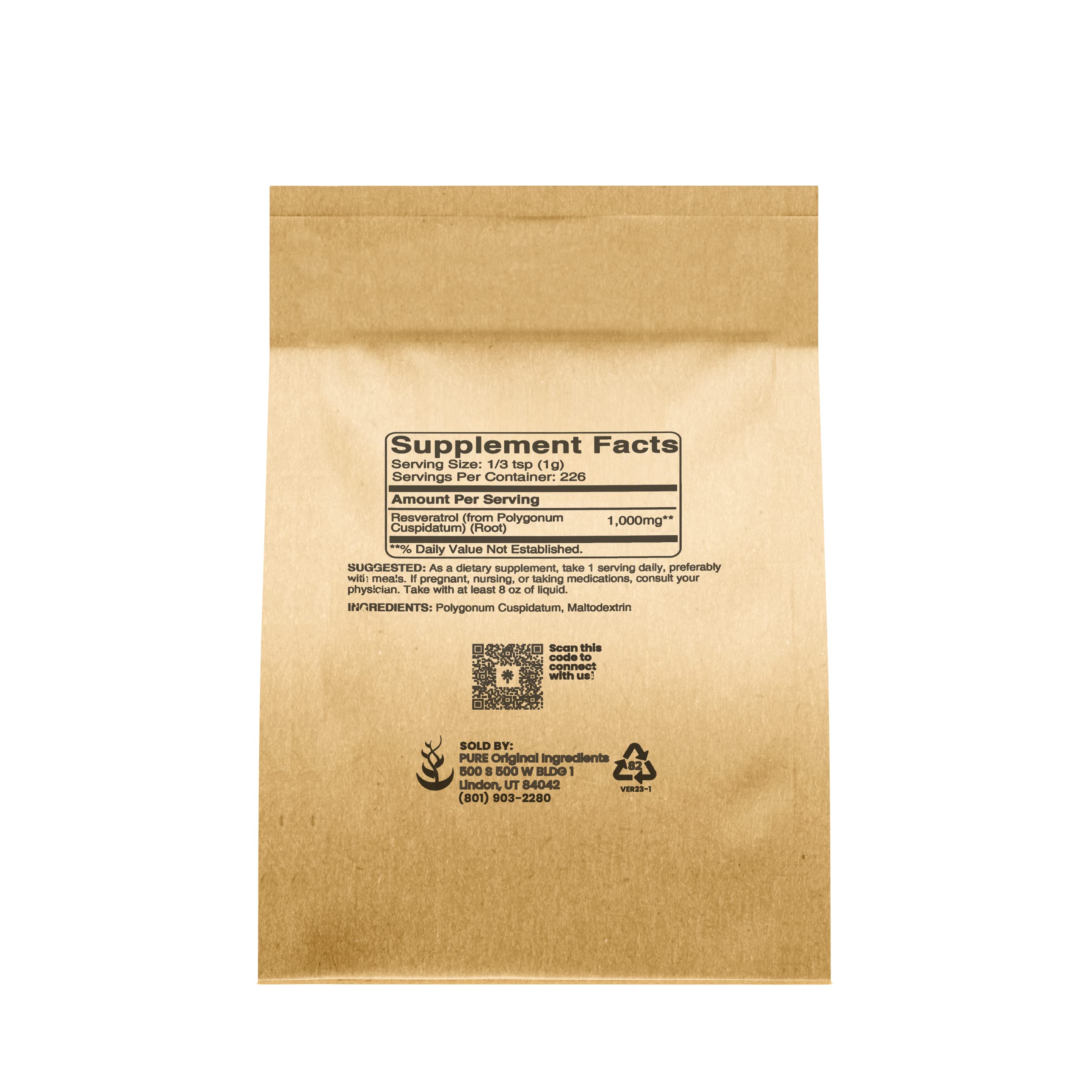PURE ORIGINAL INGREDIENTS Resveratrol Powder 8 oz | Phytoalexin Polygonum Root Extract