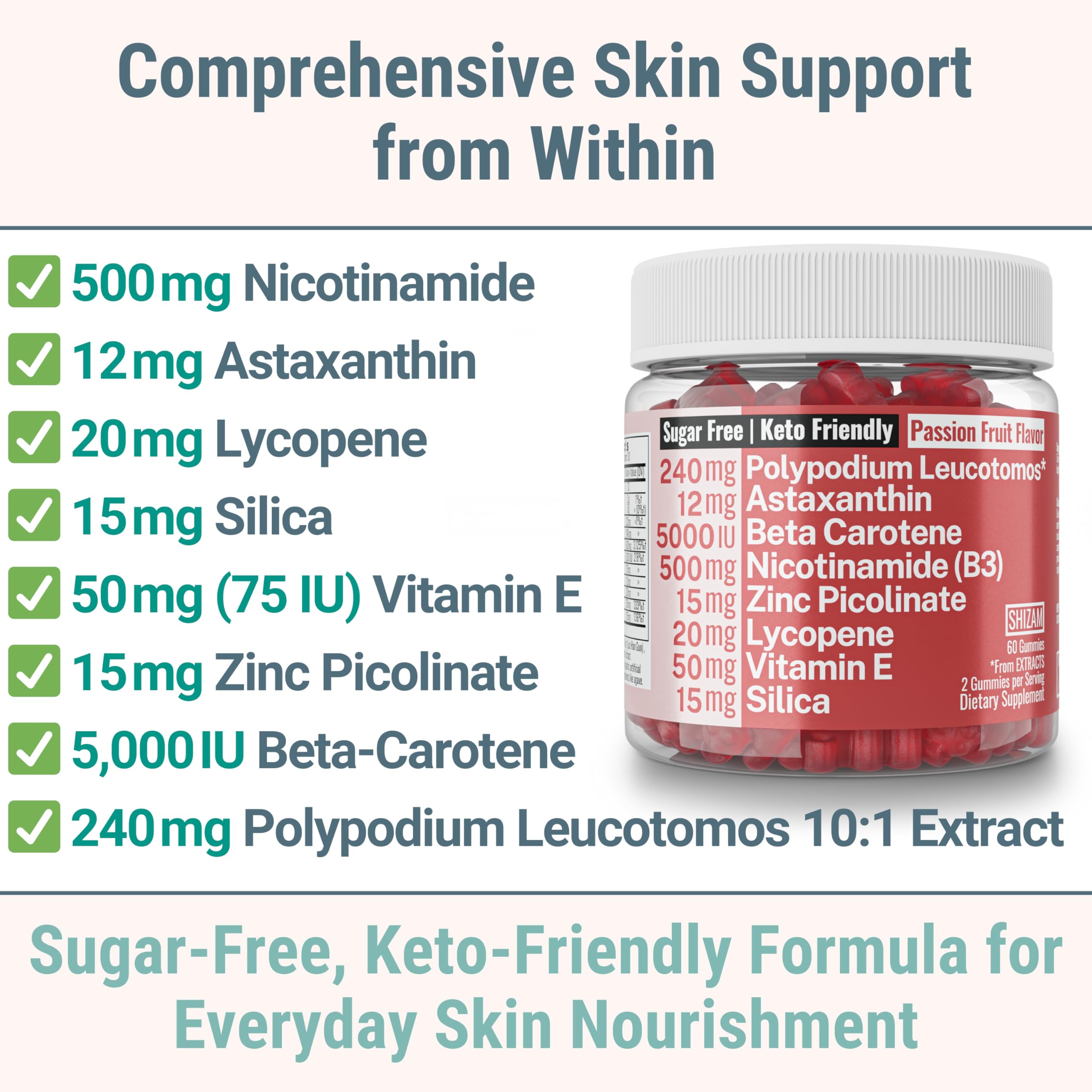 Astaxanthin Polypodium Leucotomos Zinc Picolinate Lycopene Gummies – Vegan & Keto
