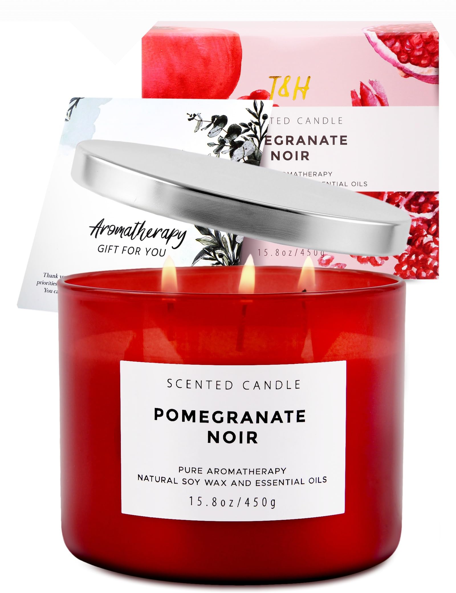 Pomegranate Noir Vanilla 3-Wick Soy Candle – 15.8 oz, Aromatherapy