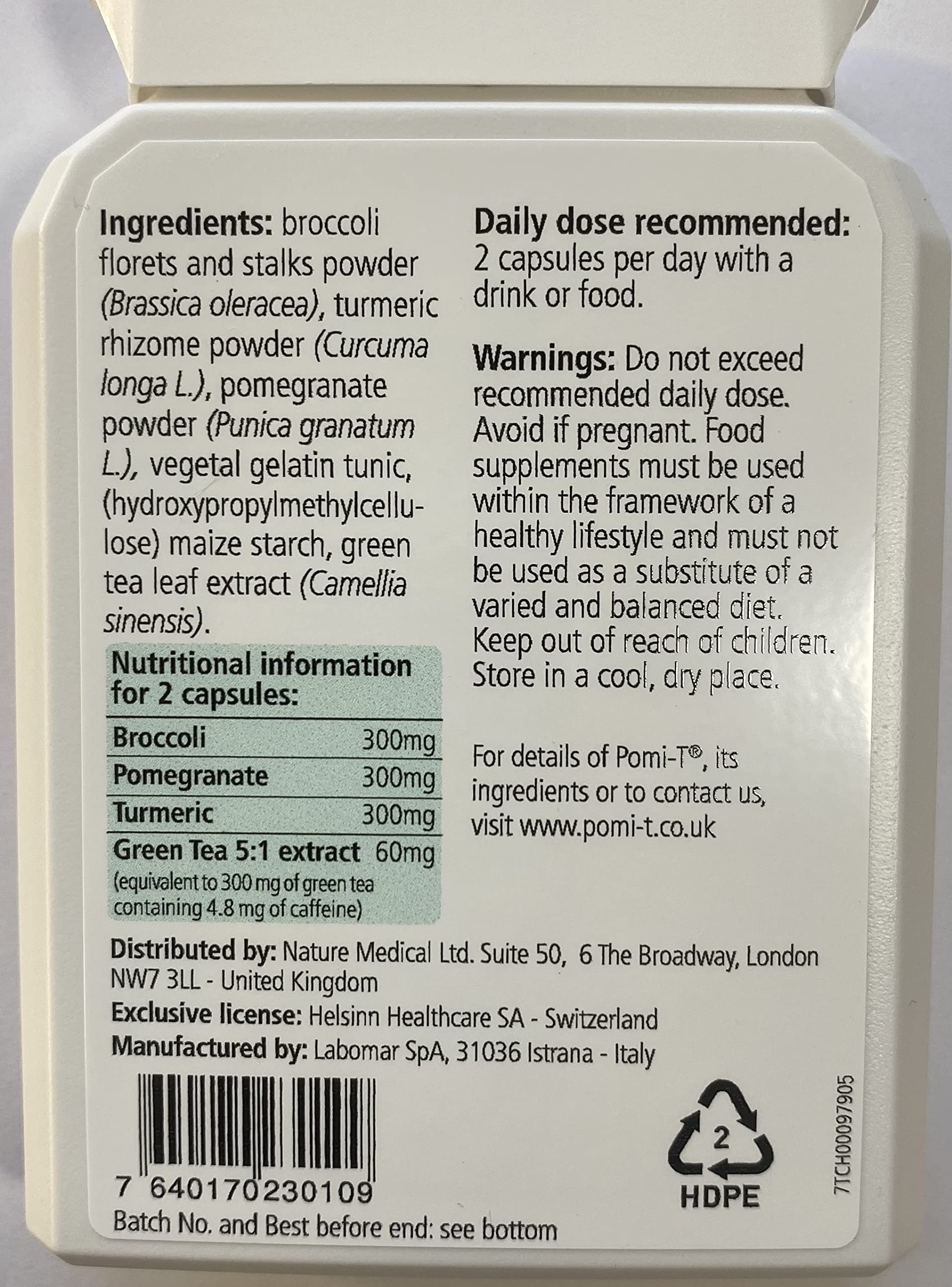 Pomi-T 60 Capsules 1.34 oz | Natural Broccoli, Turmeric, Pomegranate & Green Tea Formula