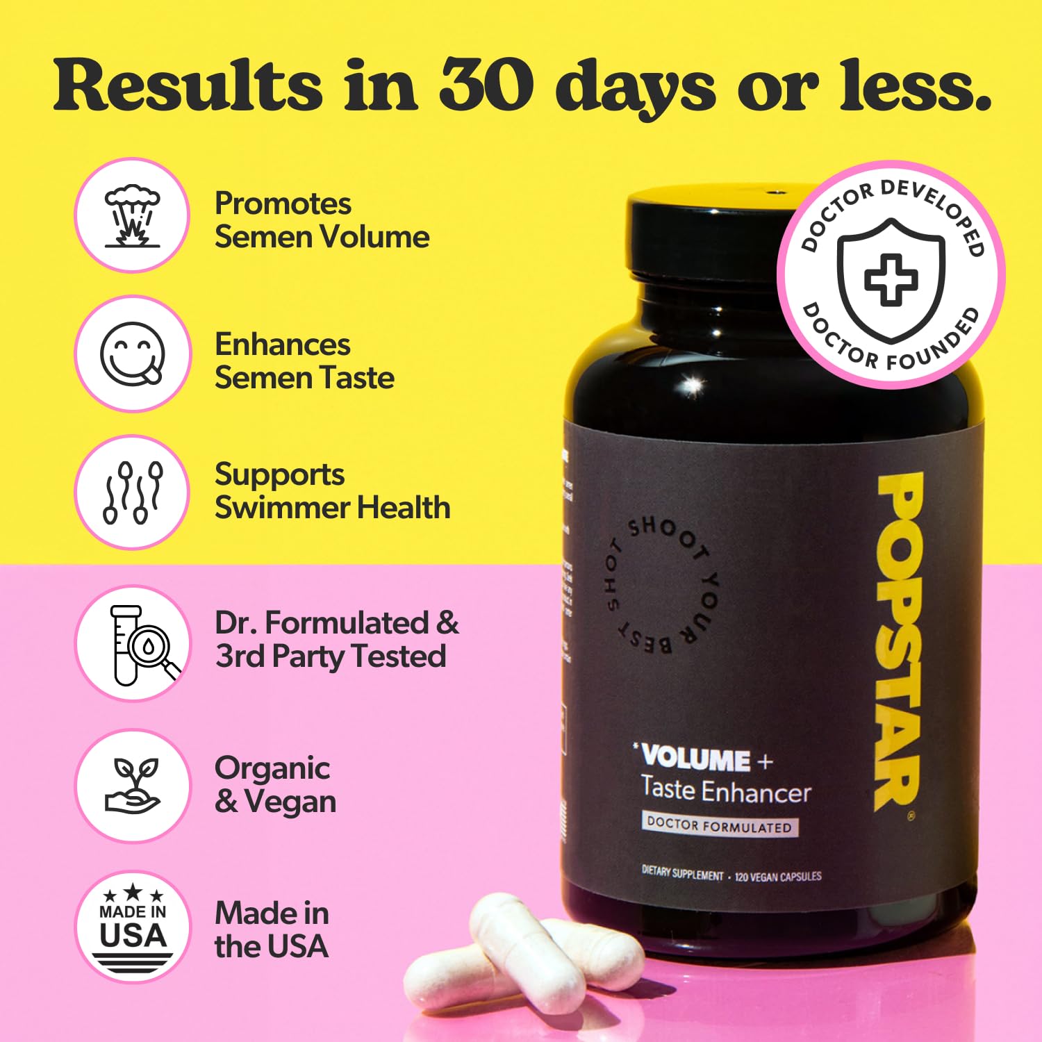 POPSTAR Labs Semen Volume Booster – Doctor-Formulated, 240 Capsules, Made in USA