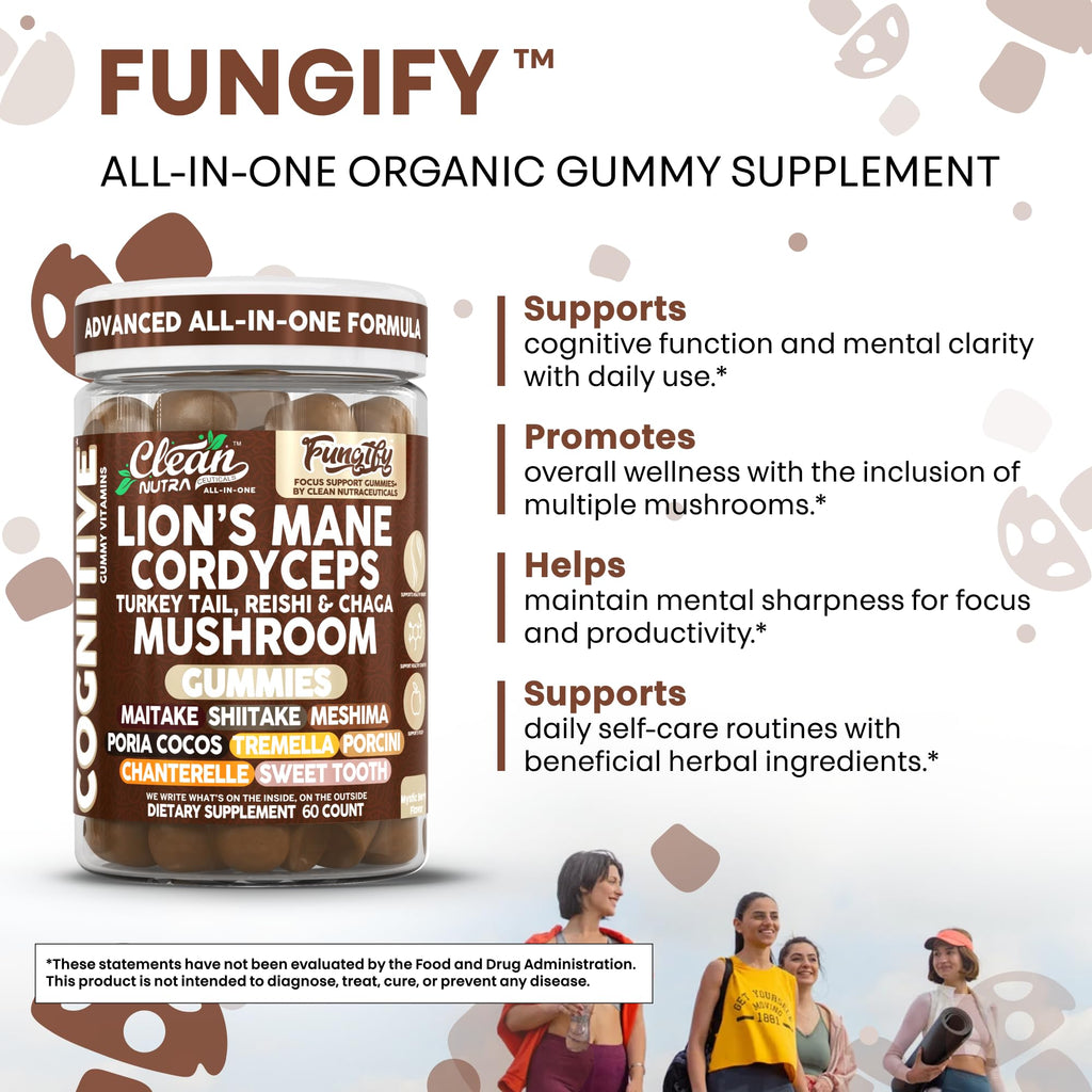 Clean Nutra Lions Mane Gummies — Memory & Focus with Cordyceps, Reishi & Immune Support